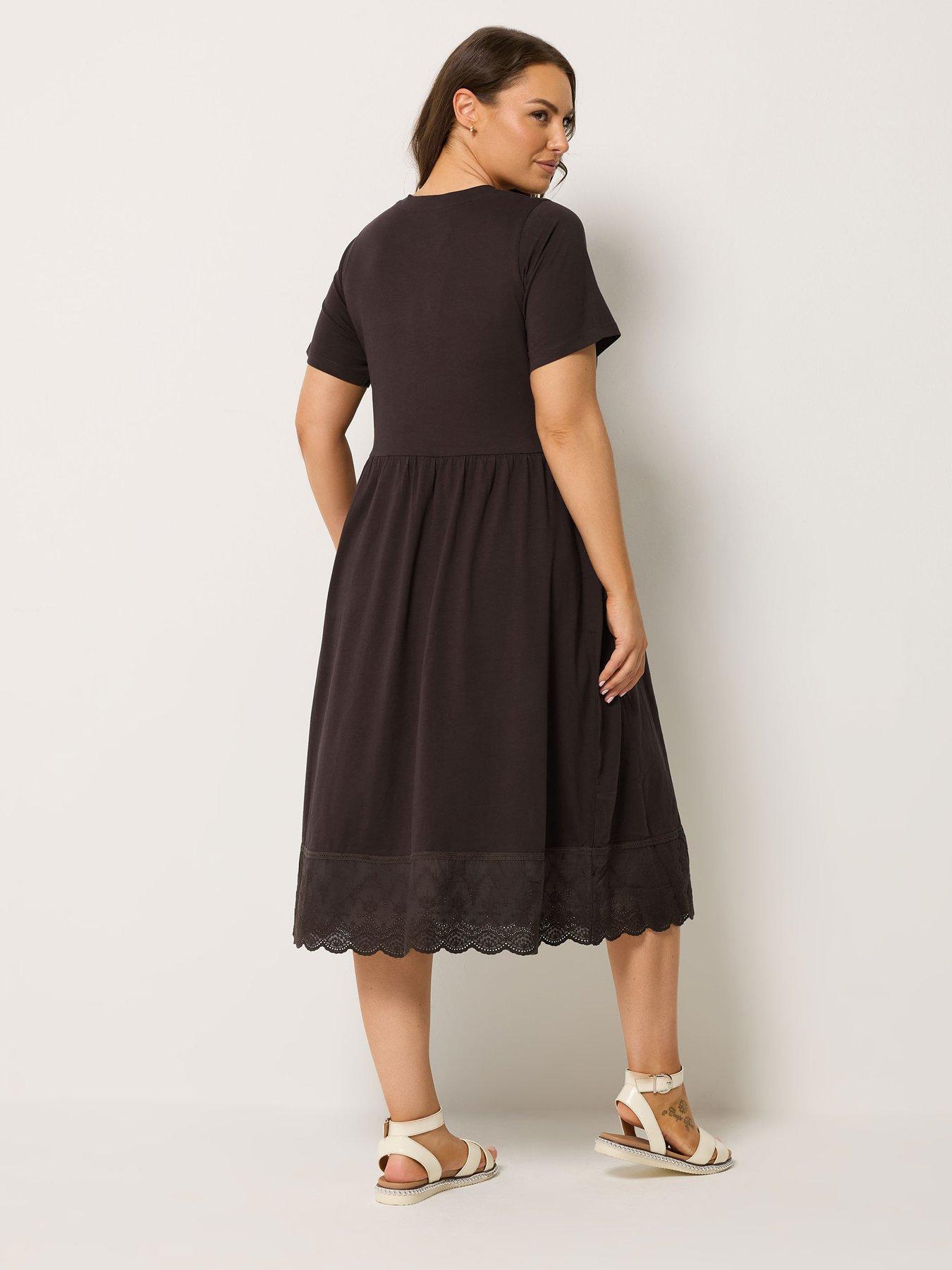 Image 2 of 4 of Yours Curve Double Tiered Anglaise Dress - Brown