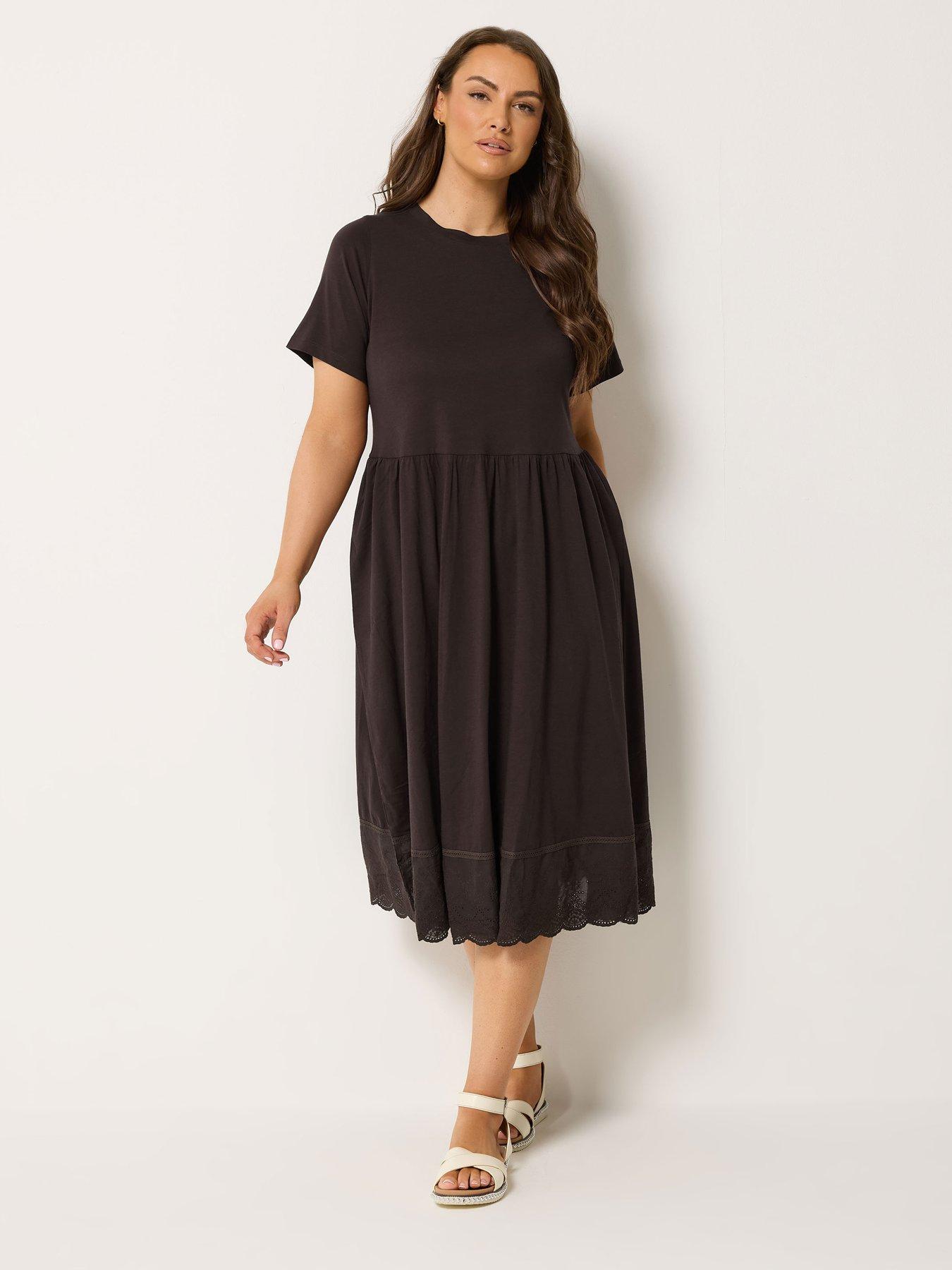 Image 3 of 4 of Yours Curve Double Tiered Anglaise Dress - Brown
