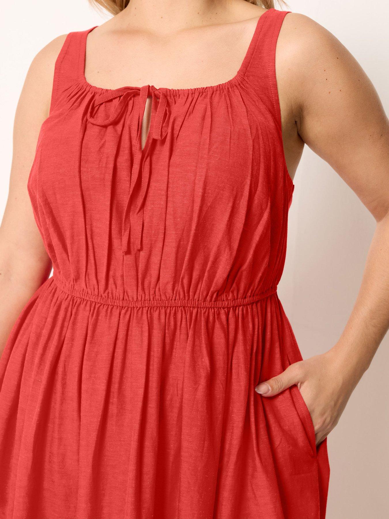 Image 4 of 4 of Yours Curve Linen Milkmaid Dress