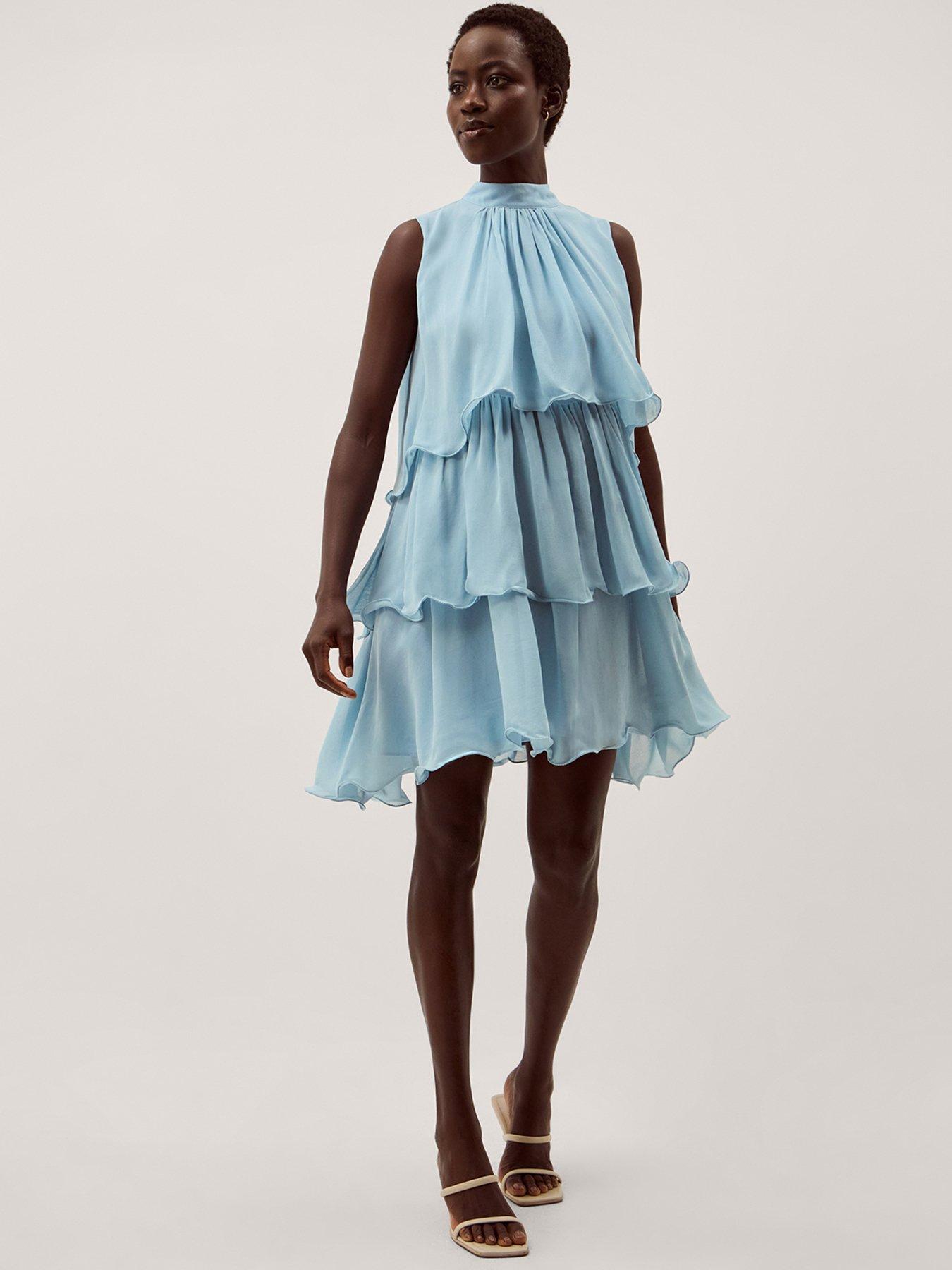 Image 1 of 5 of Monsoon Elle Tiered Dress - Blue
