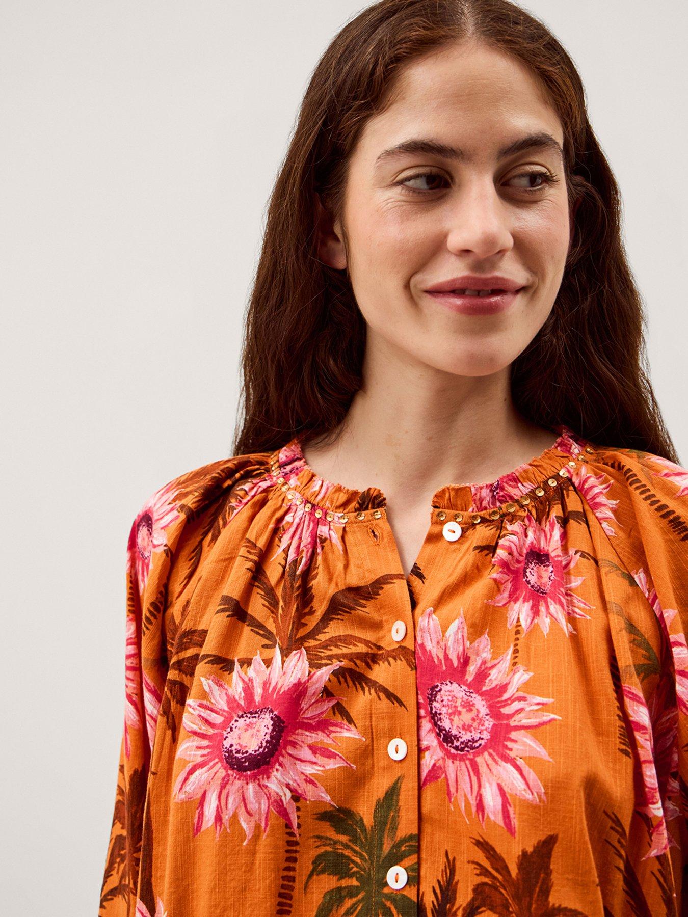Image 4 of 5 of Monsoon Fallon Print Top - Orange