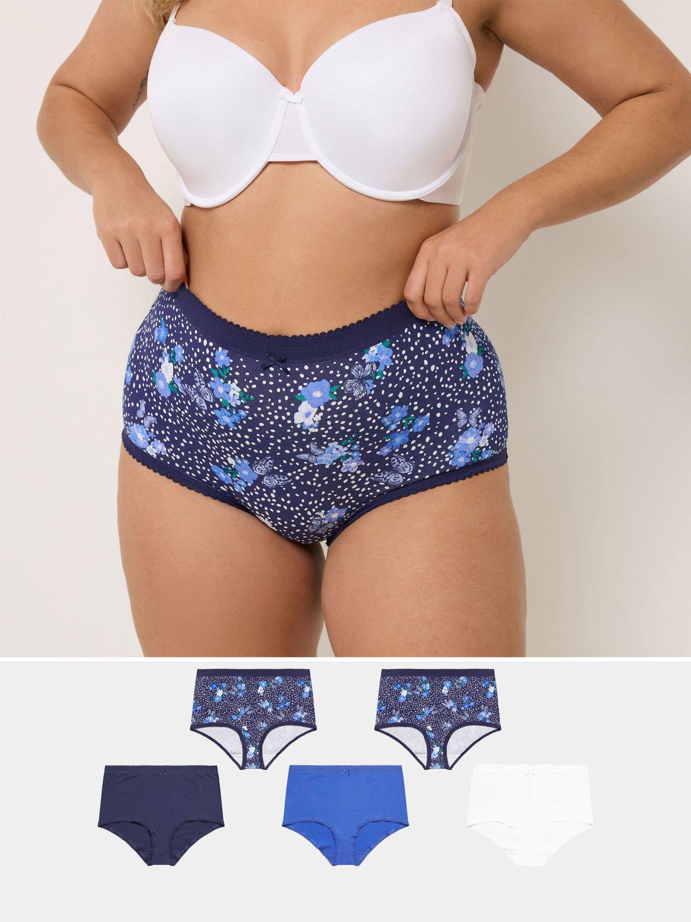 Image 1 of 5 of Yours Curve 5 Pack Butterfly Floral Print Full Briefs - Blue