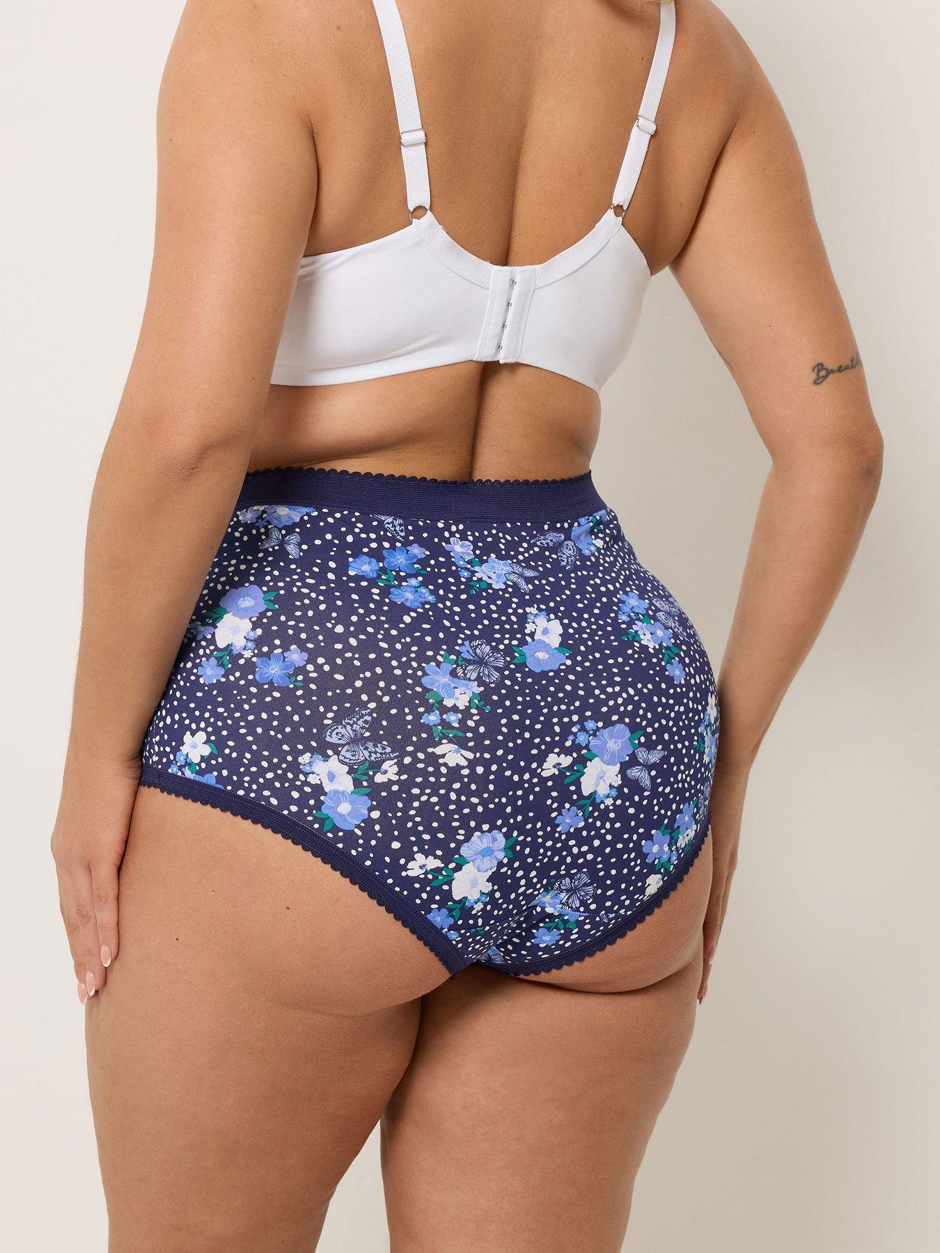 Image 2 of 5 of Yours Curve 5 Pack Butterfly Floral Print Full Briefs - Blue