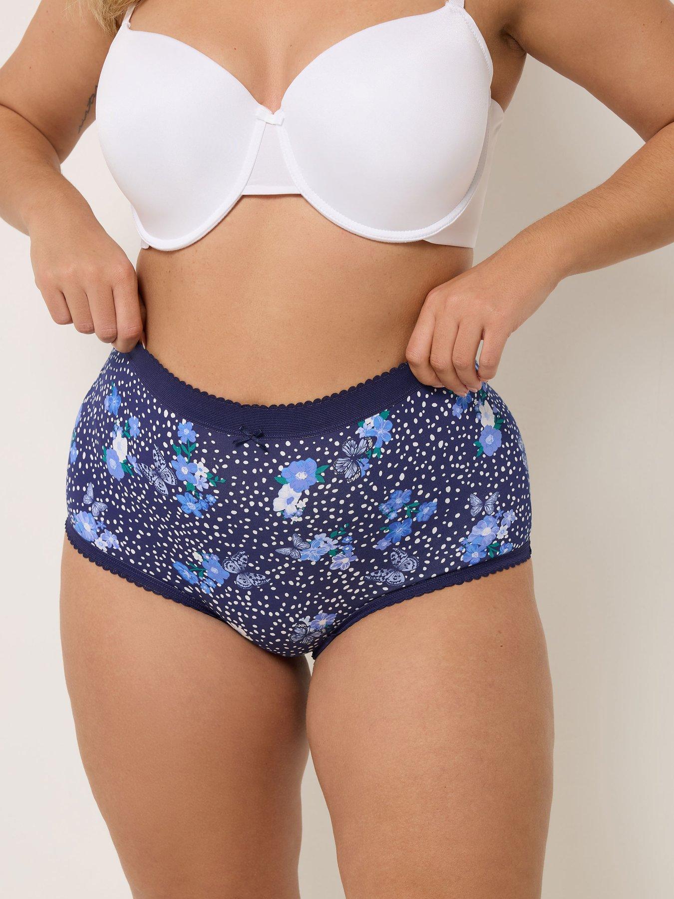 Image 3 of 5 of Yours Curve 5 Pack Butterfly Floral Print Full Briefs - Blue