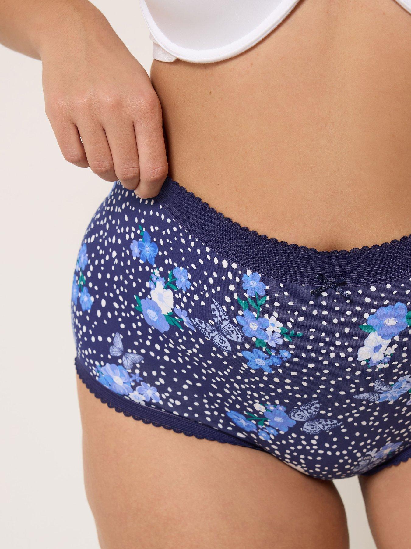 Image 4 of 5 of Yours Curve 5 Pack Butterfly Floral Print Full Briefs - Blue