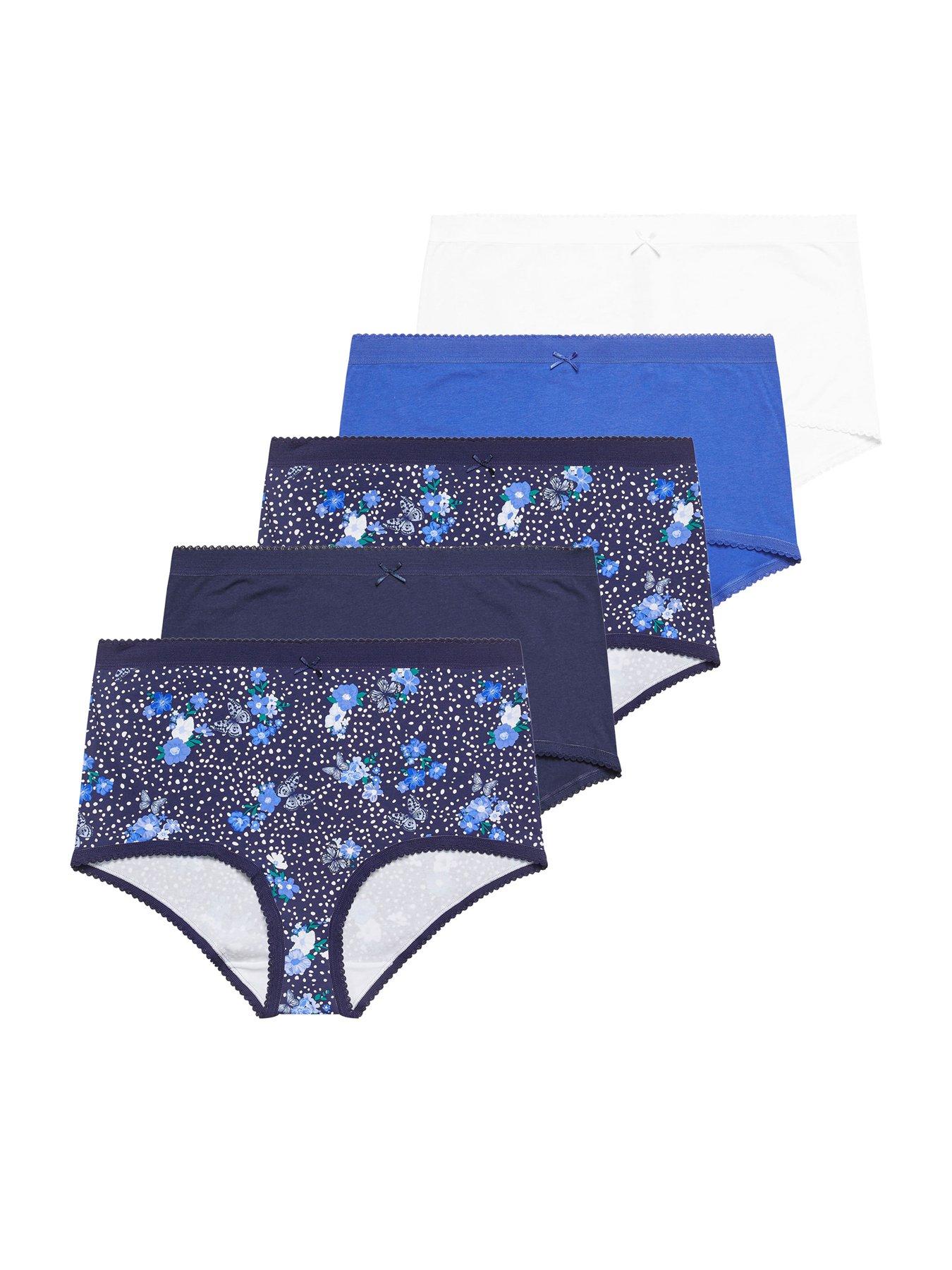 Image 5 of 5 of Yours Curve 5 Pack Butterfly Floral Print Full Briefs - Blue