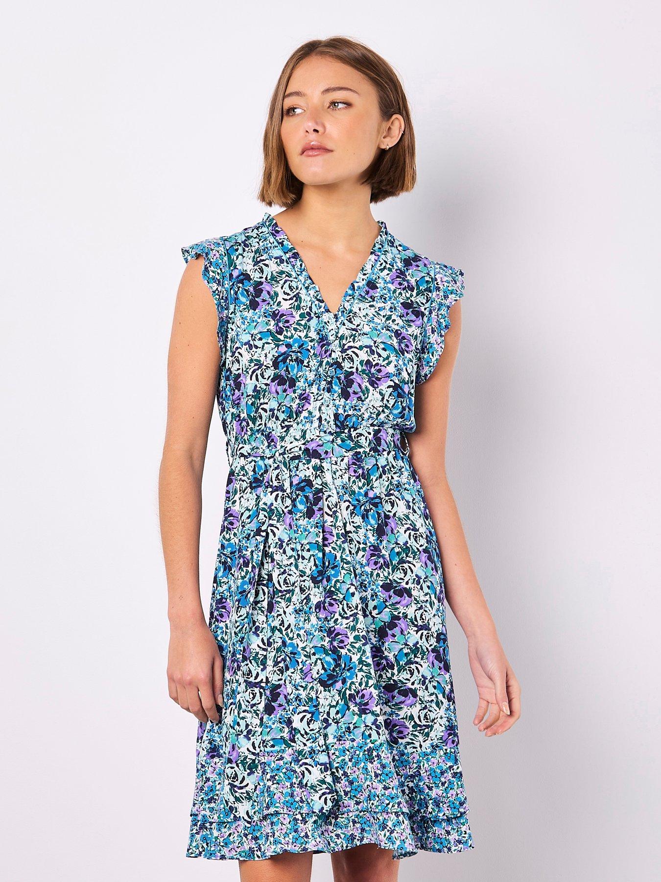 Image 1 of 3 of Apricot Floral Ditsy Mini Dress - Blue