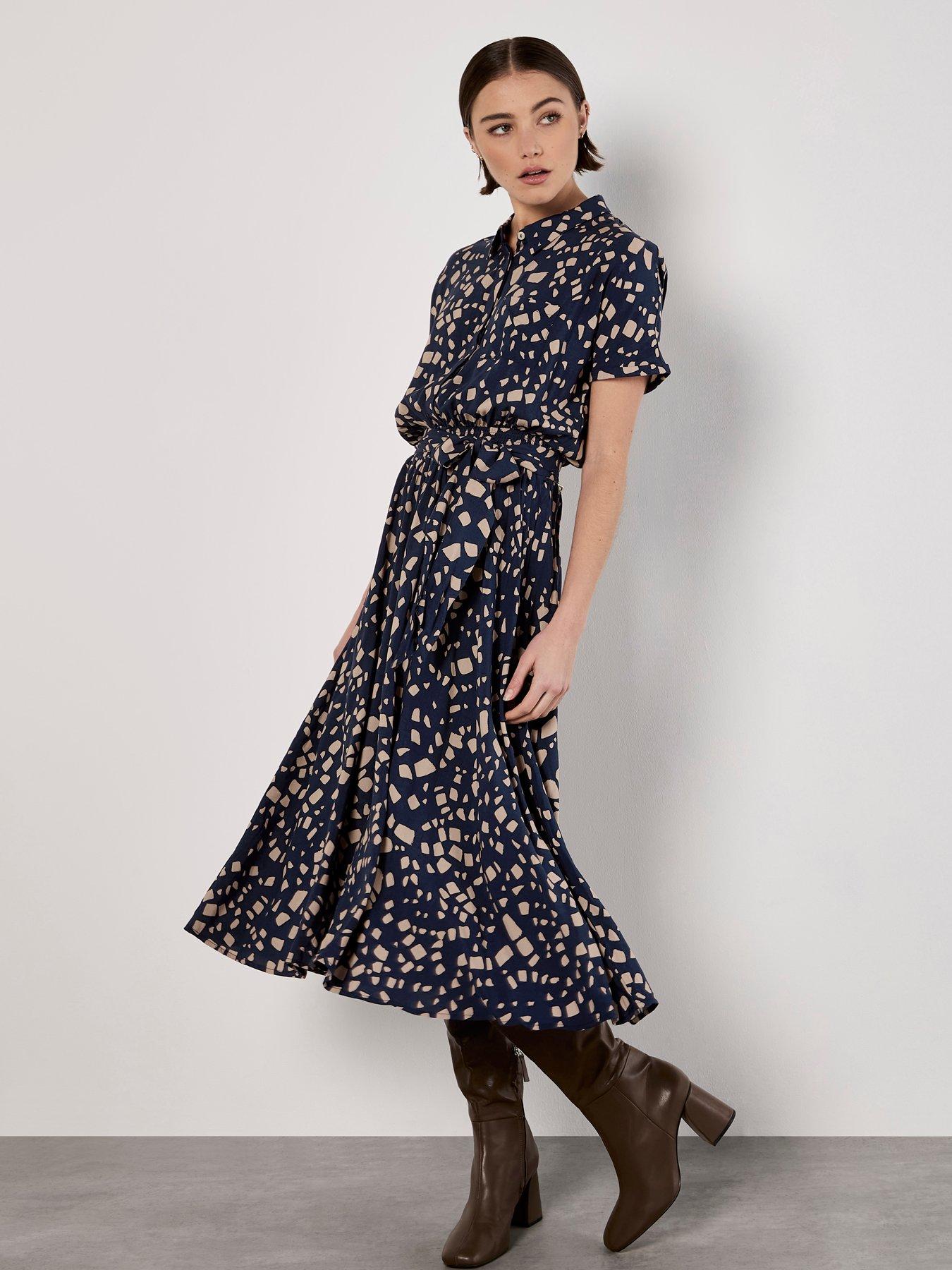 Image 1 of 5 of Apricot Scattered Squares Midi Dress