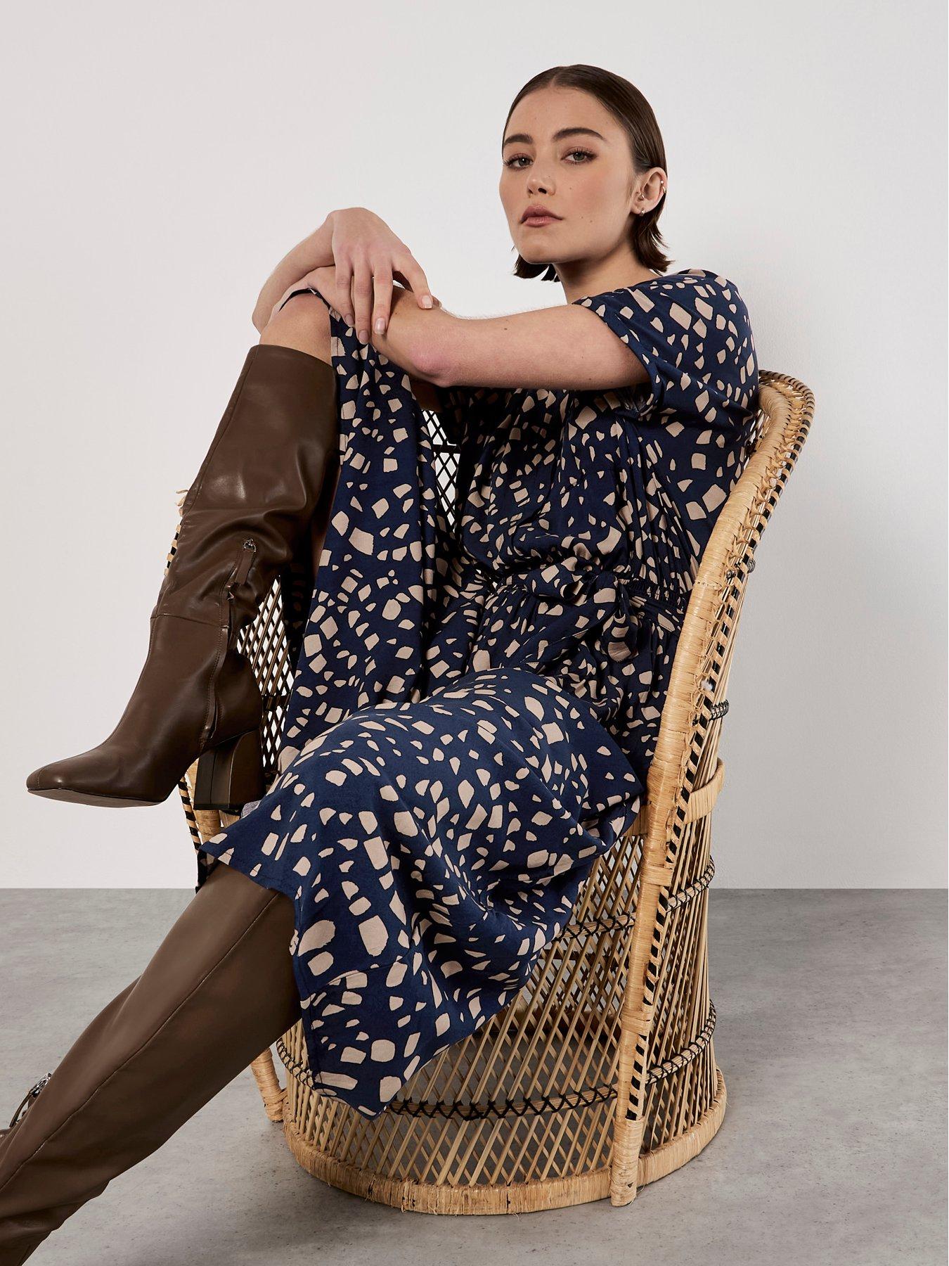 Image 4 of 5 of Apricot Scattered Squares Midi Dress