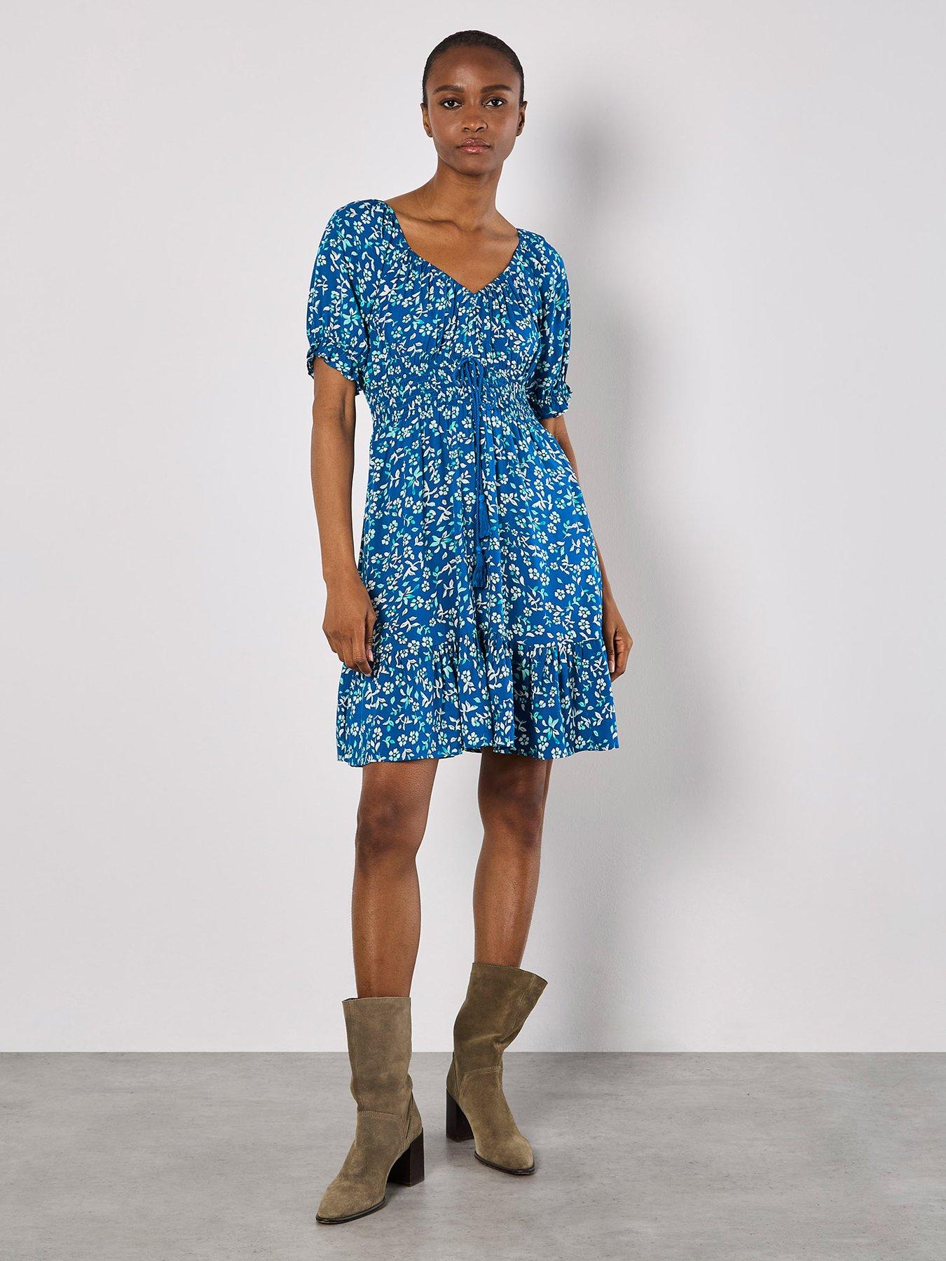 Apricot Sarasa Mallow Flower Bardot Dress - Blue
