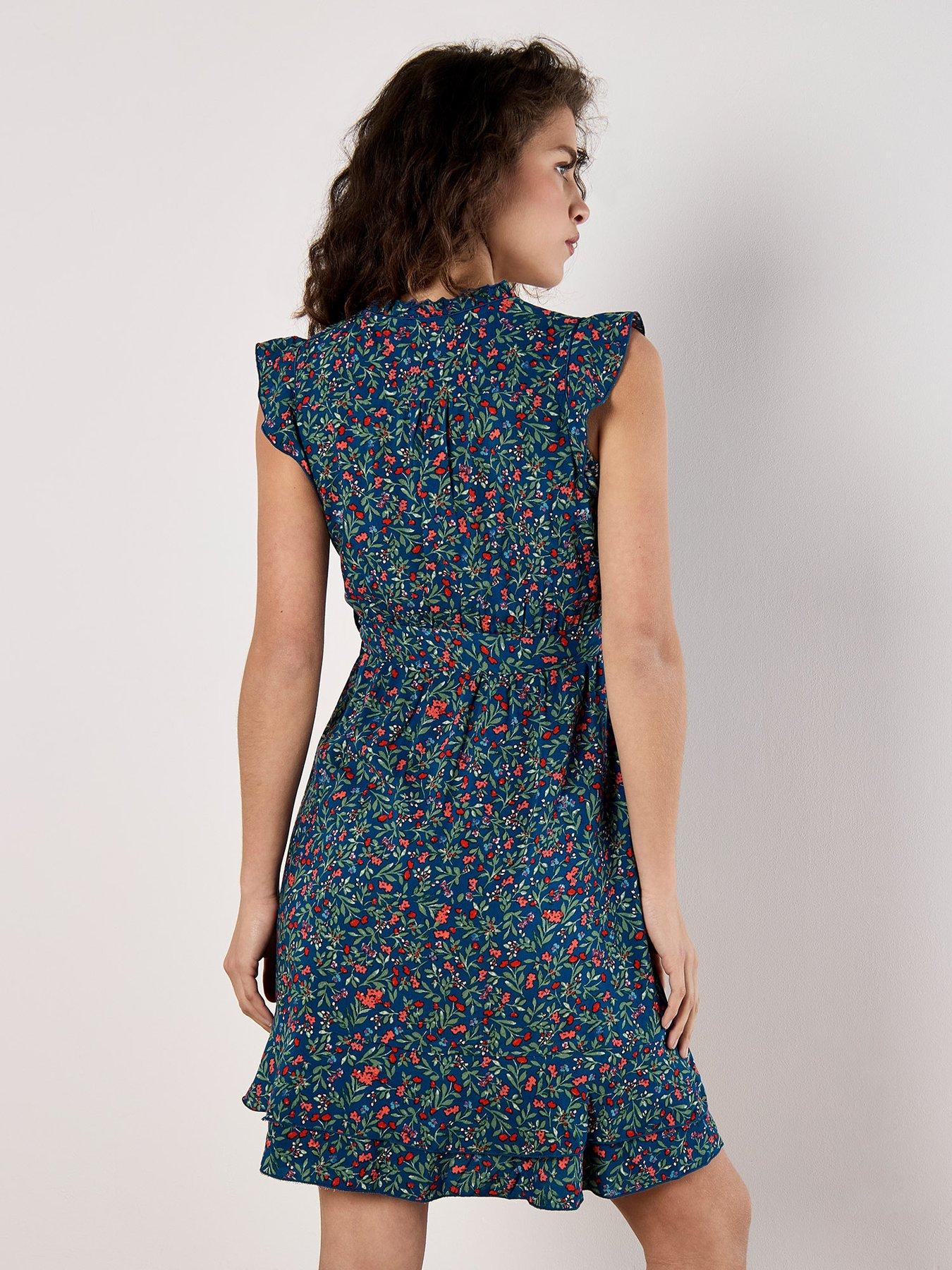 Image 2 of 4 of Apricot Flower Forest Ruffle Ditsy Dress - Blue