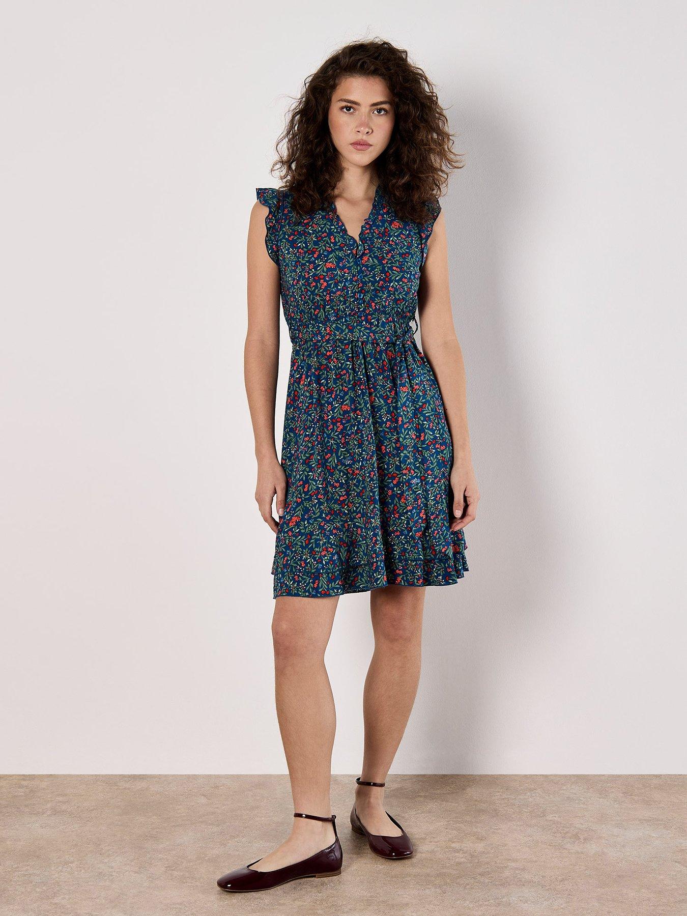 Image 3 of 4 of Apricot Flower Forest Ruffle Ditsy Dress - Blue