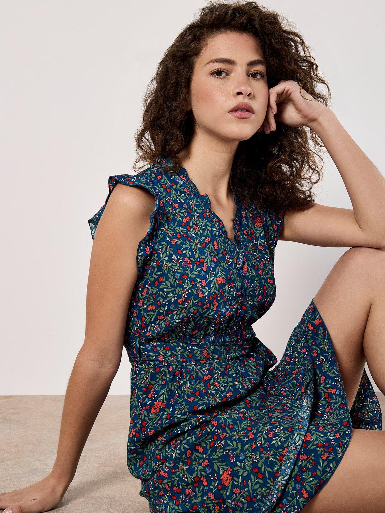Image 4 of 4 of Apricot Flower Forest Ruffle Ditsy Dress - Blue
