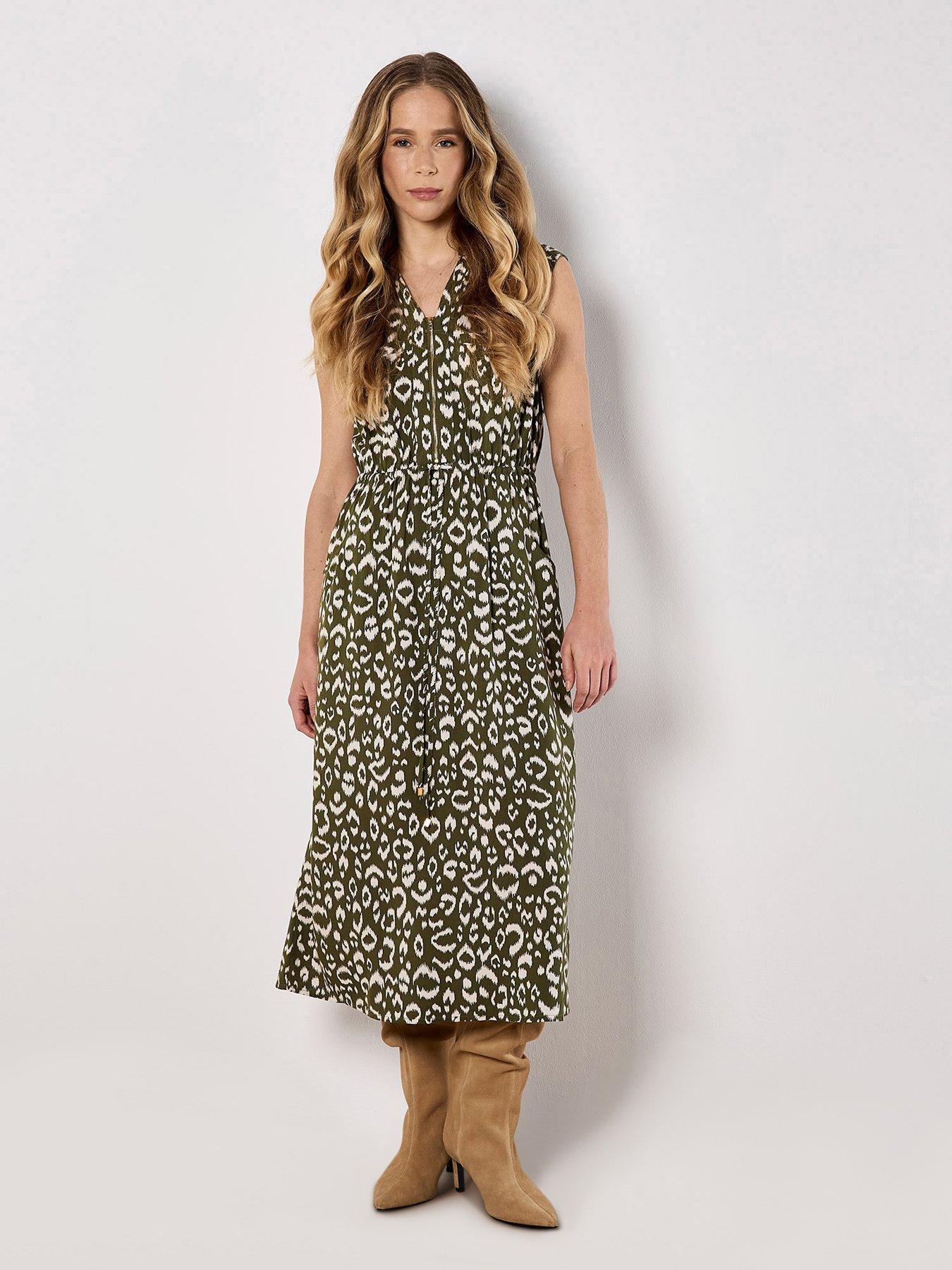 Apricot Ikat Animal Zip Dtl Midi Dress