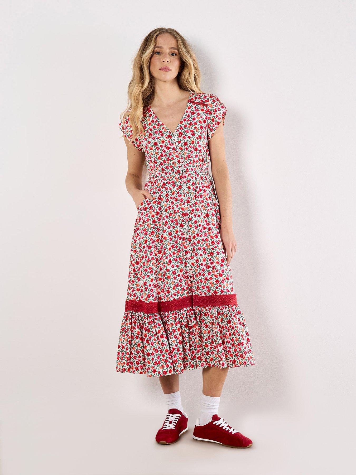 Image 1 of 4 of Apricot Floral Anthology Midi Dress - White