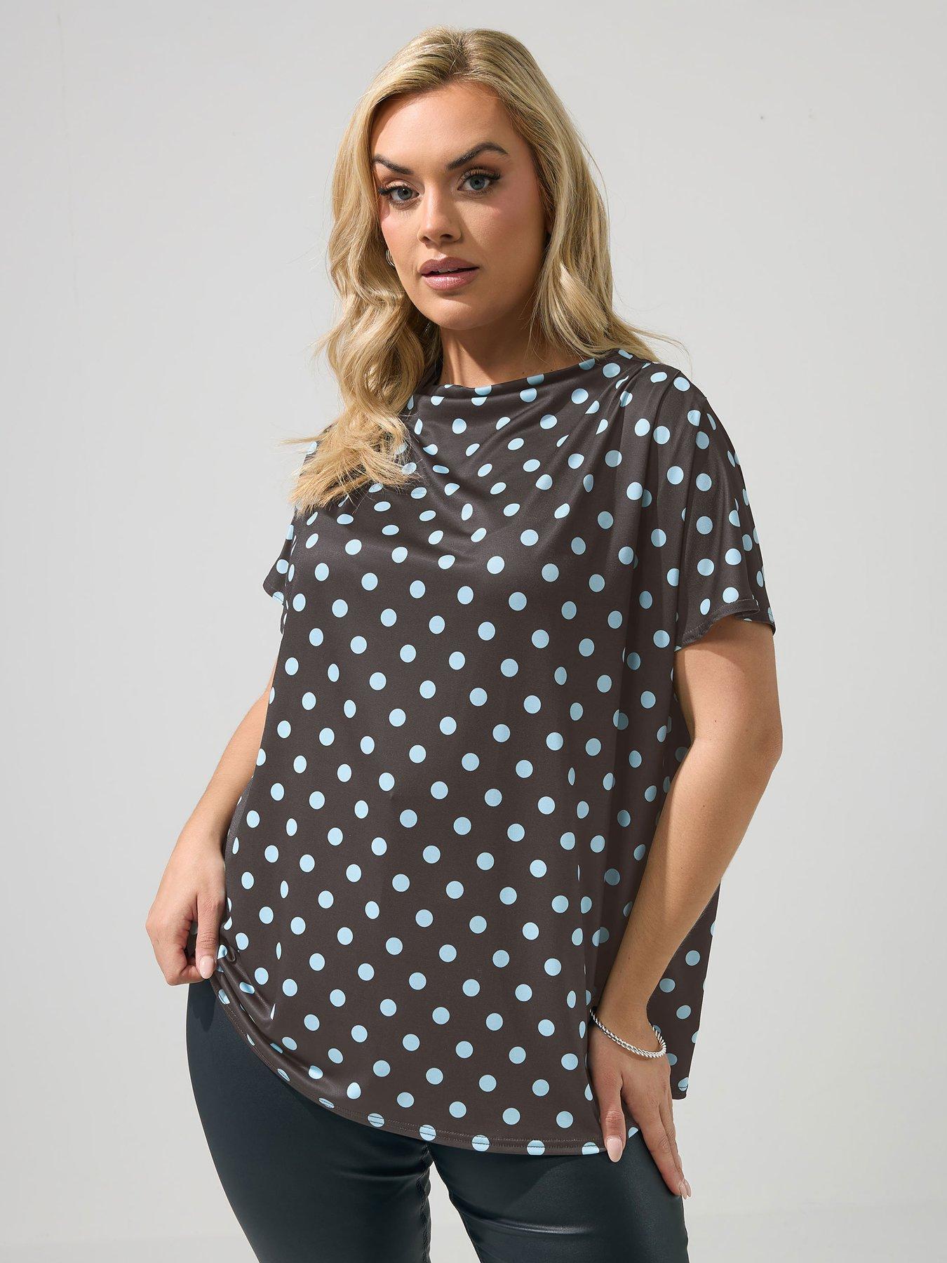 Yours Curve Polkadot Pleat Shoulder Top