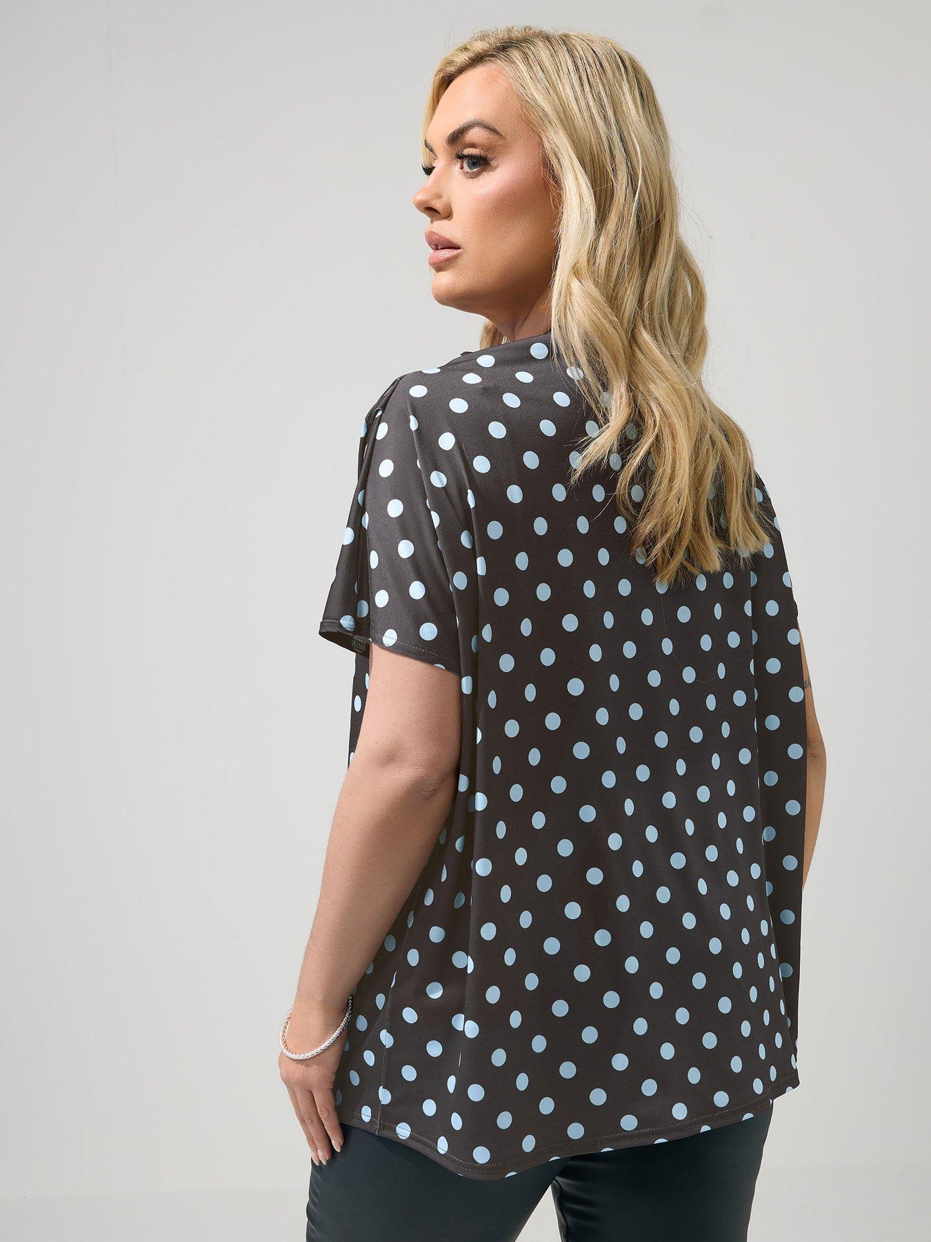 Image 2 of 5 of Yours Curve Polkadot Pleat Shoulder Top - Chocolate
