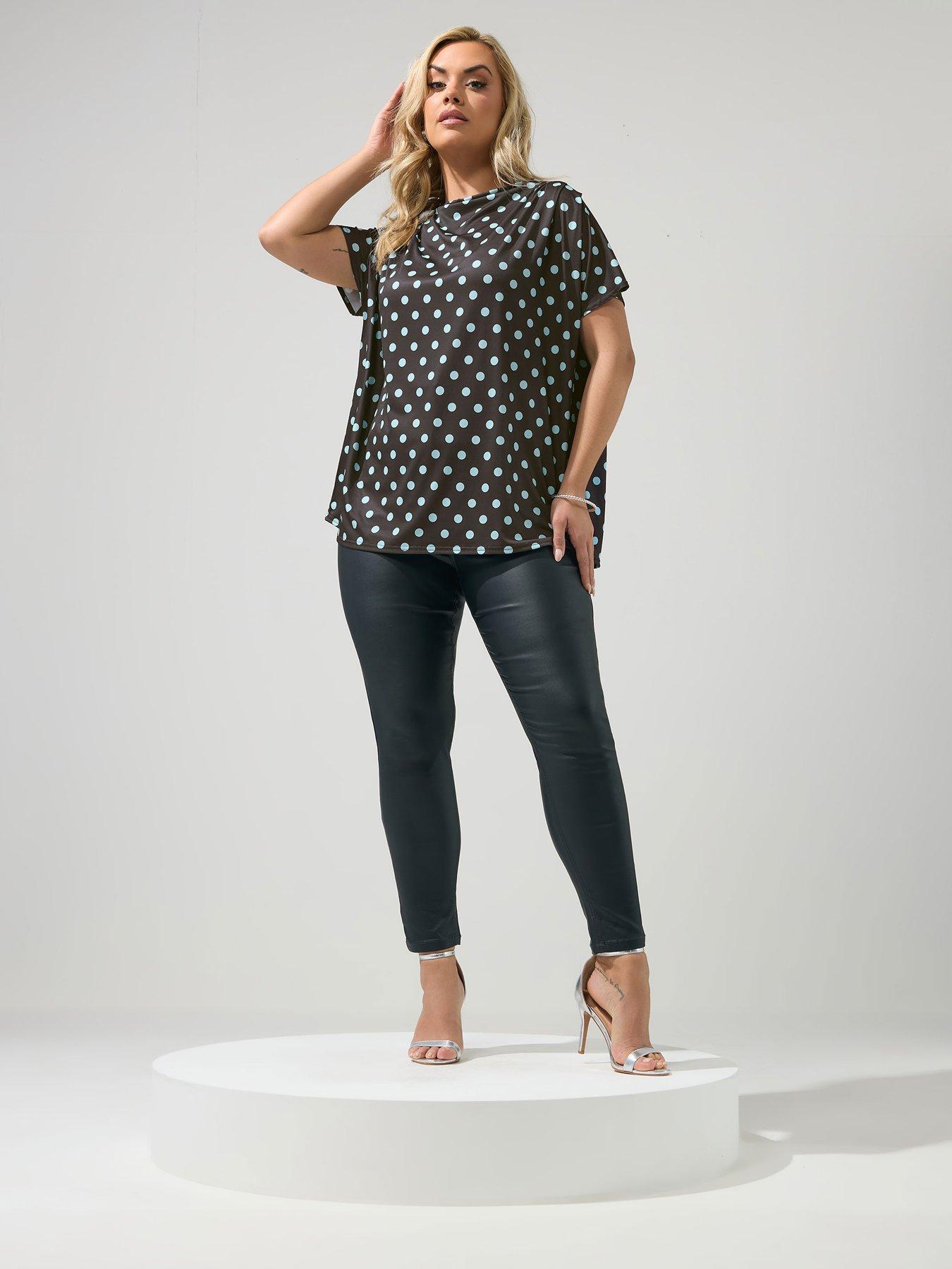 Image 3 of 5 of Yours Curve Polkadot Pleat Shoulder Top - Chocolate