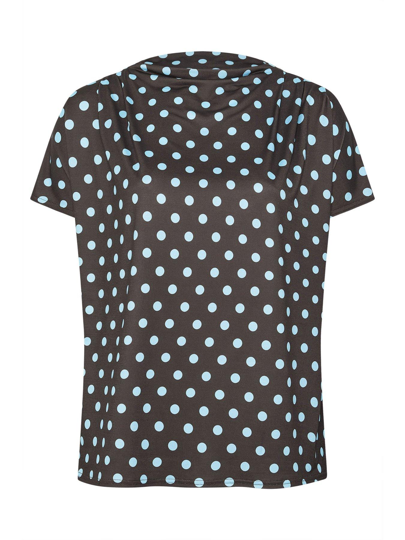 Image 5 of 5 of Yours Curve Polkadot Pleat Shoulder Top - Chocolate