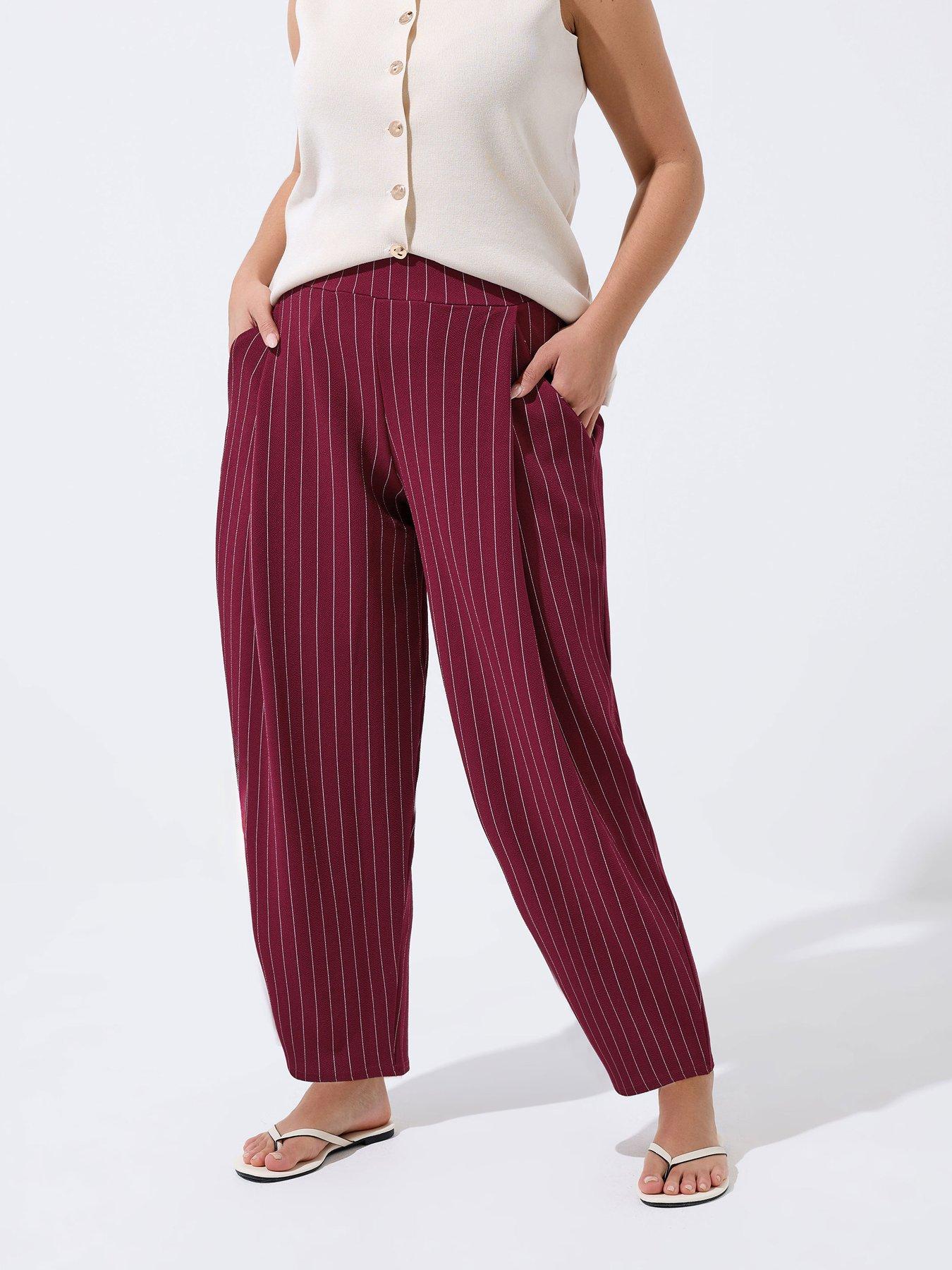 Image 1 of 5 of Yours Curve Pinstripe Barrel Trousers