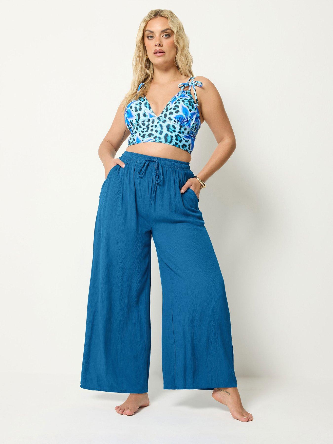 Yours Curve Crinkle Trouser - Blue