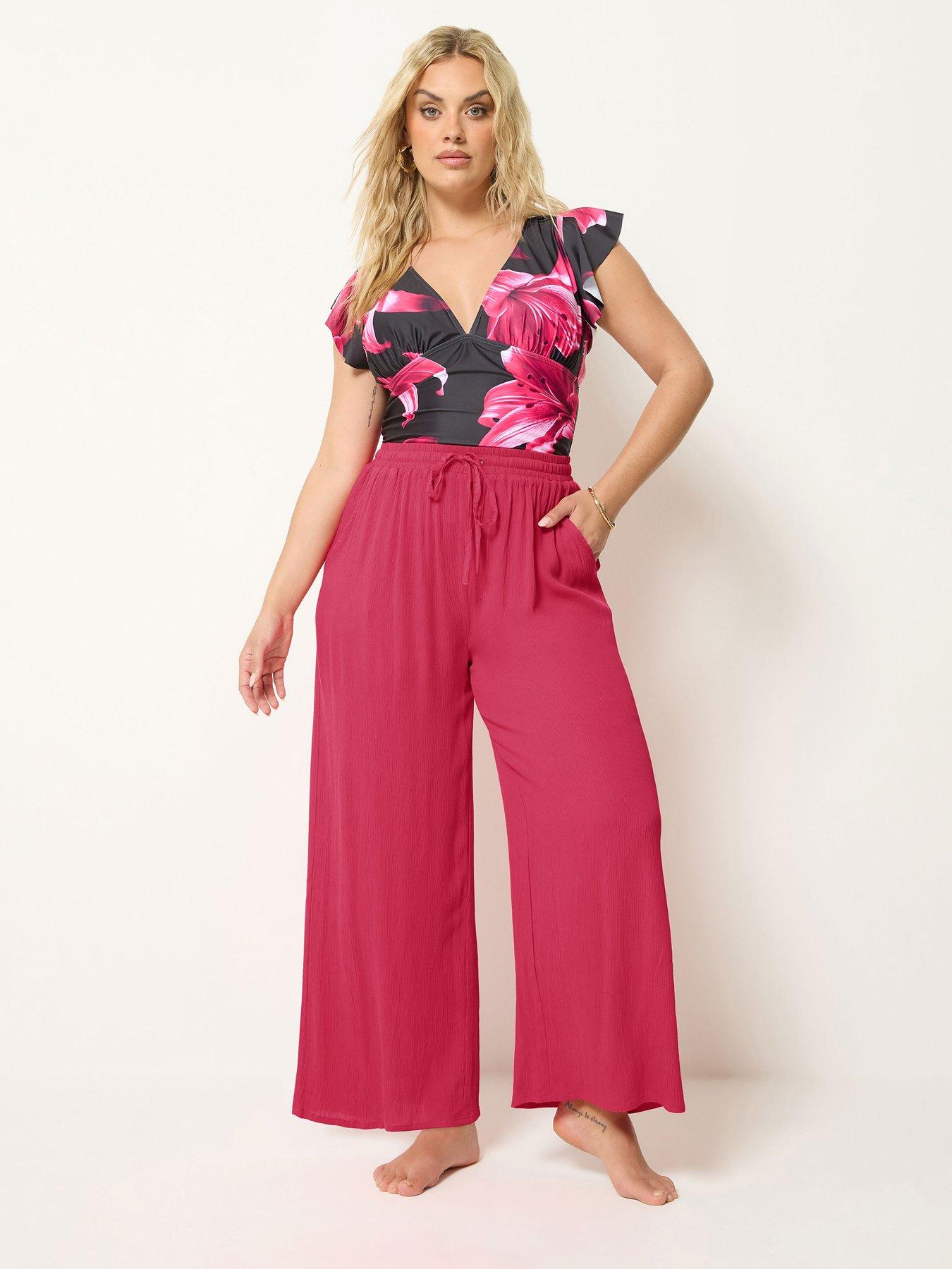 Yours Curve Crinkle Trouser - Pink