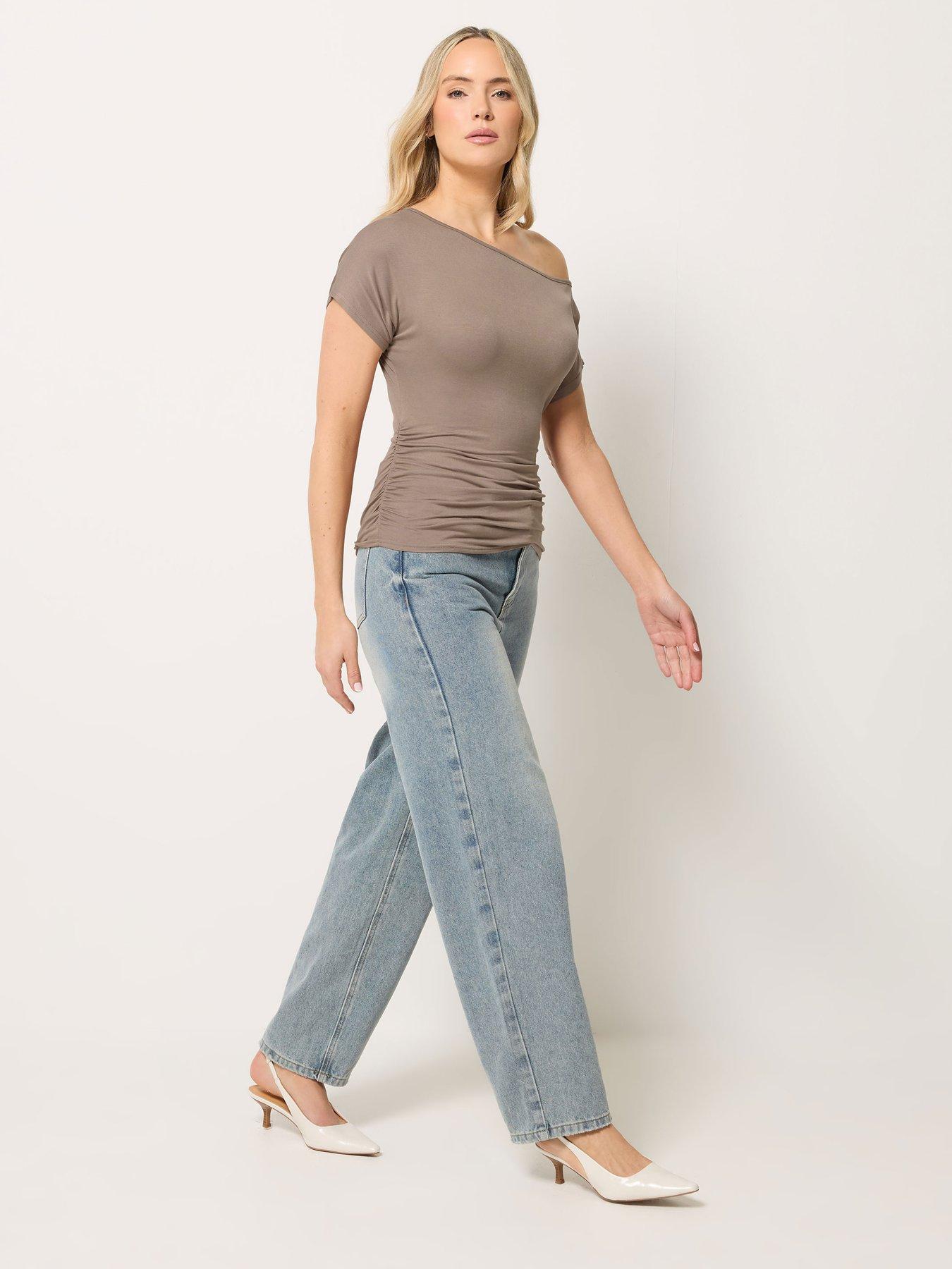 Image 3 of 4 of Long Tall Sally Off Shoulder Ruched Top - Brown