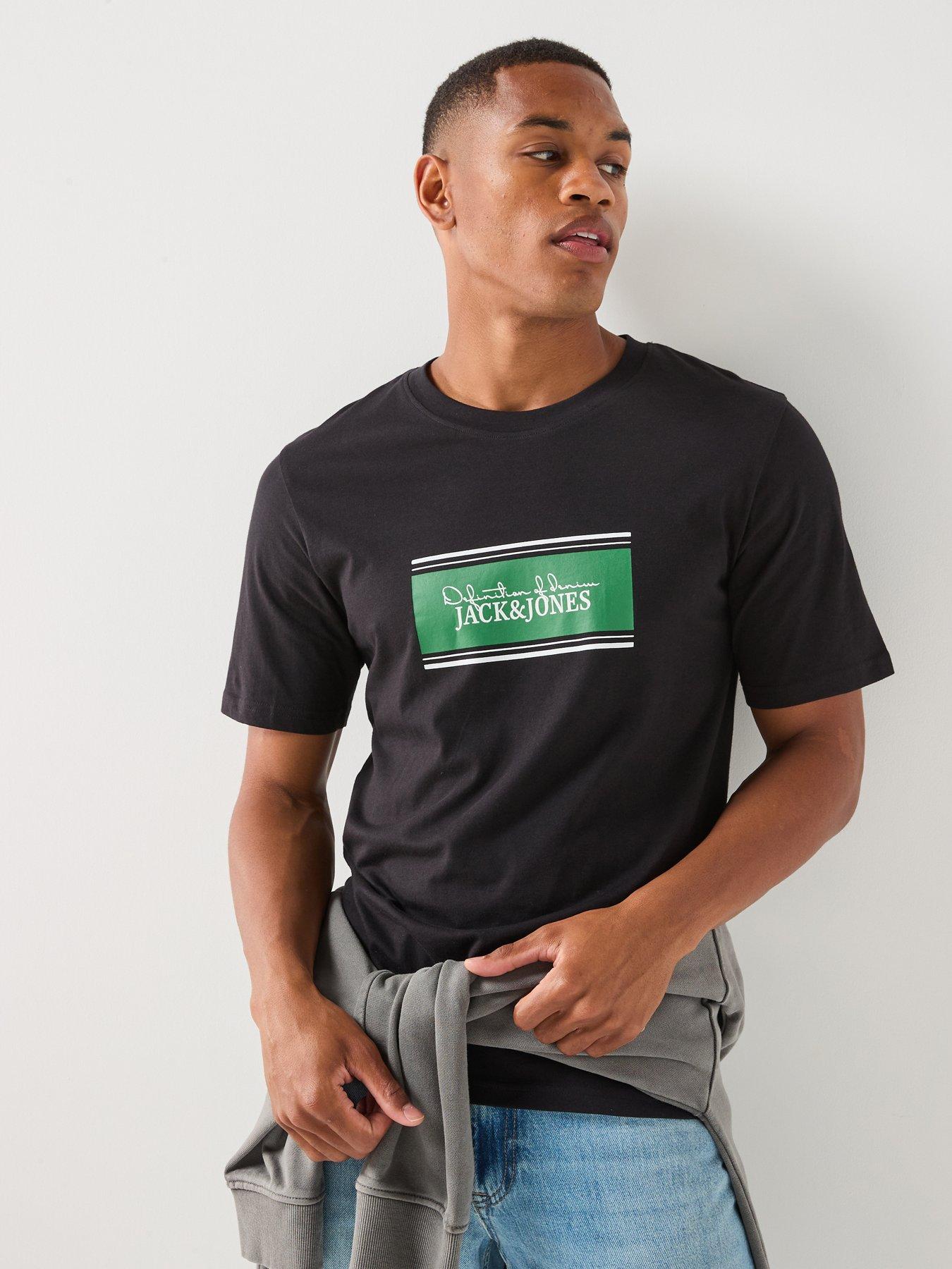Jack & Jones Men's Graphic Logo Print Short Sleeve T-Shirt - Black