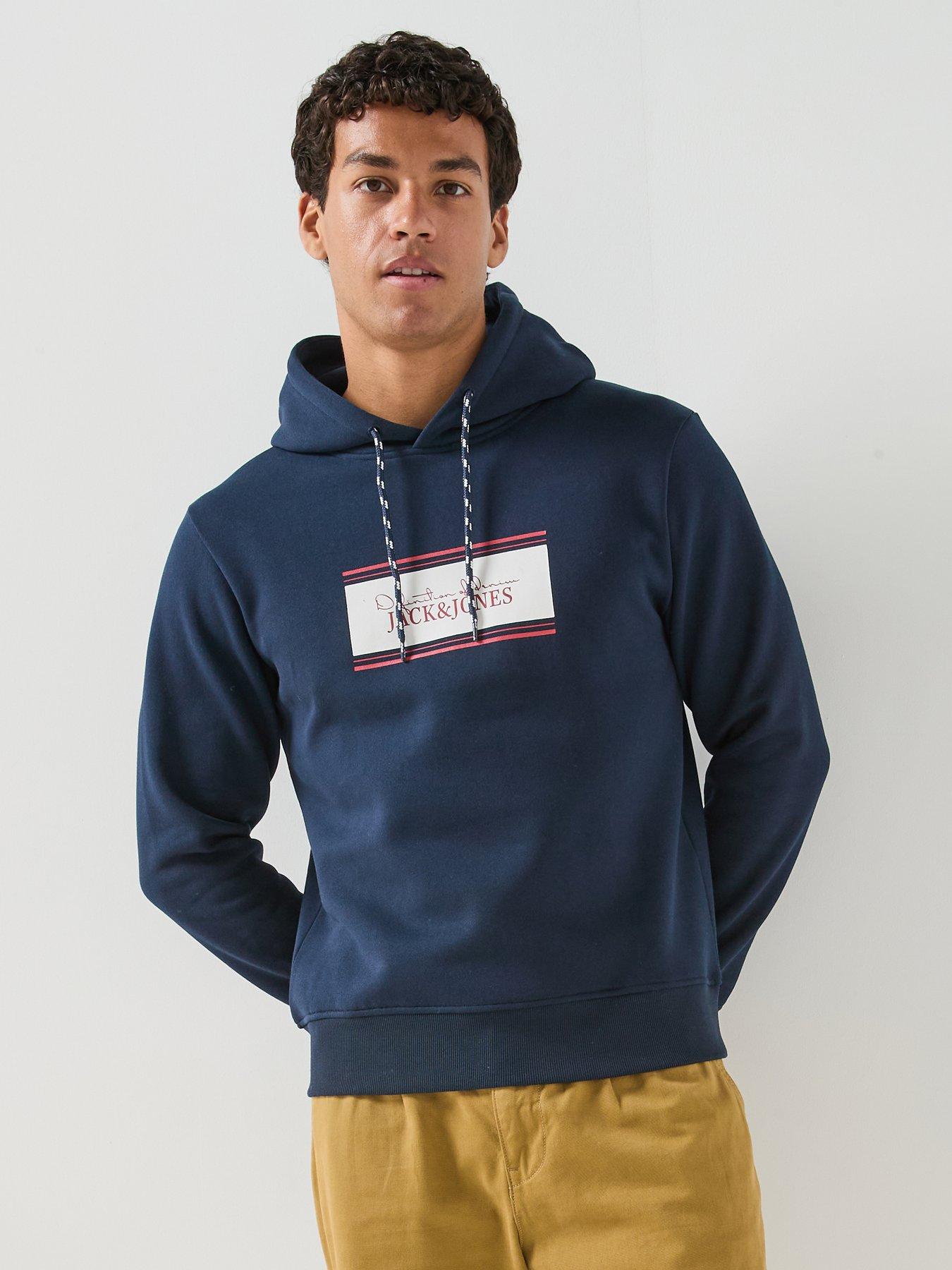 Jack & Jones Men's Graphic Hoodie with Kangaroo Pocket - Navy Blazer