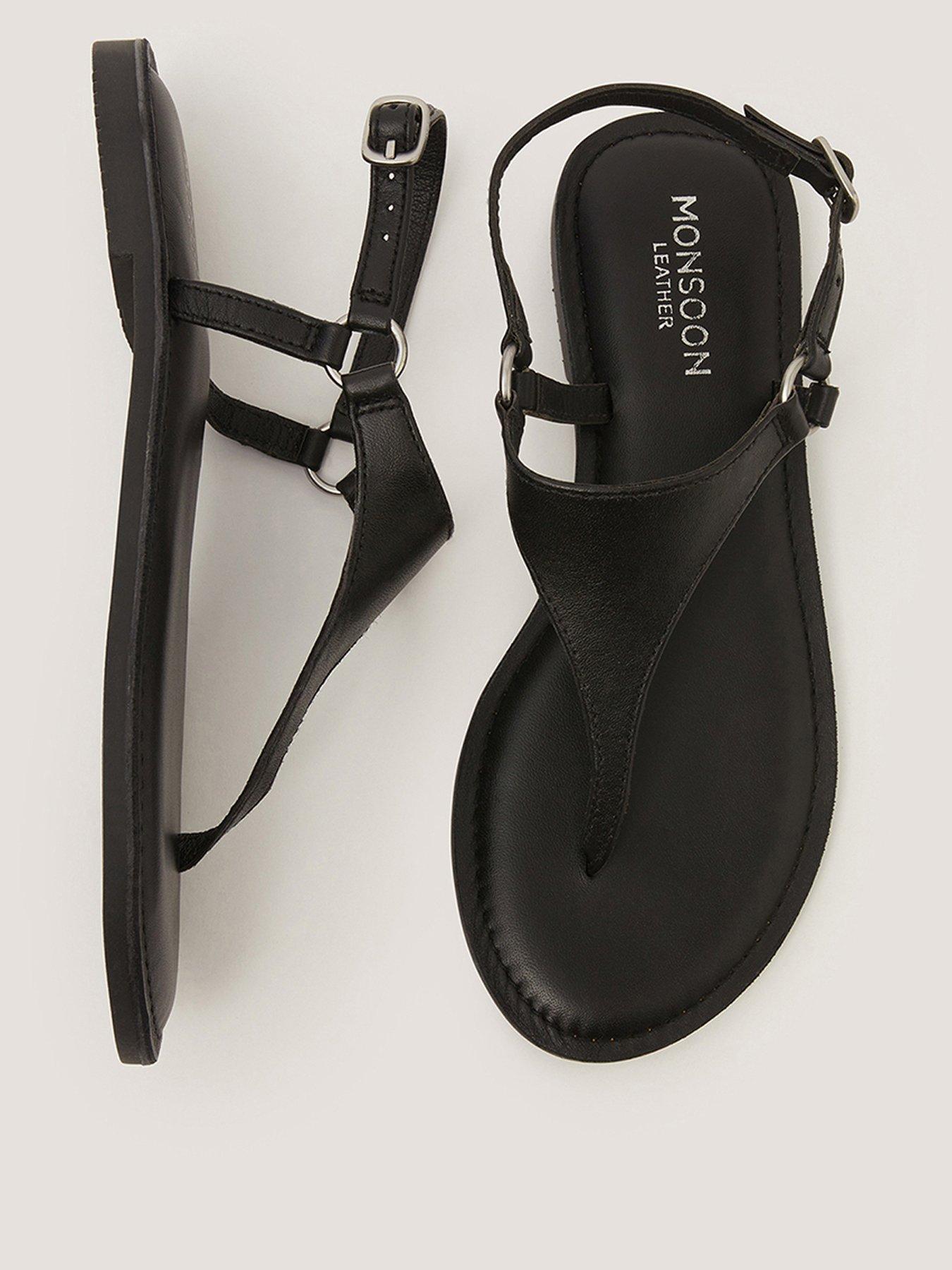 Monsoon Immy Leather Toe Post - Black