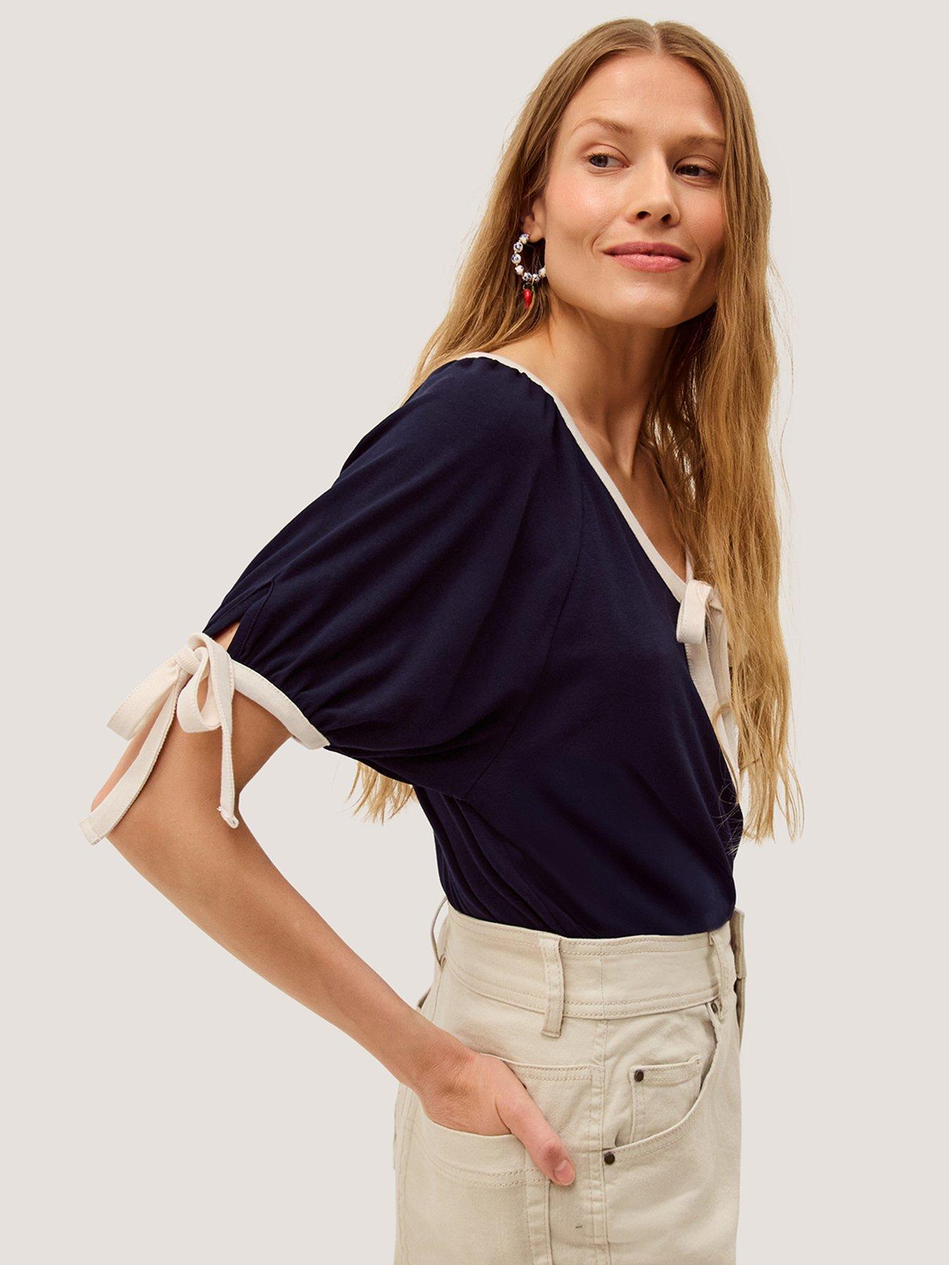 Image 4 of 5 of Monsoon Taylor Trim Jersey T-Shirt - Blue