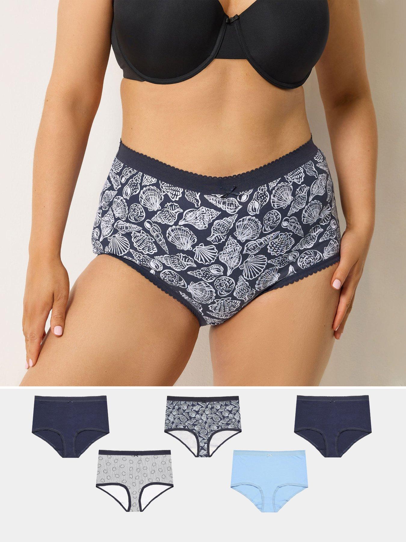Image 1 of 4 of Yours Curve 5 Pack Seaside Print Full Briefs - Blue