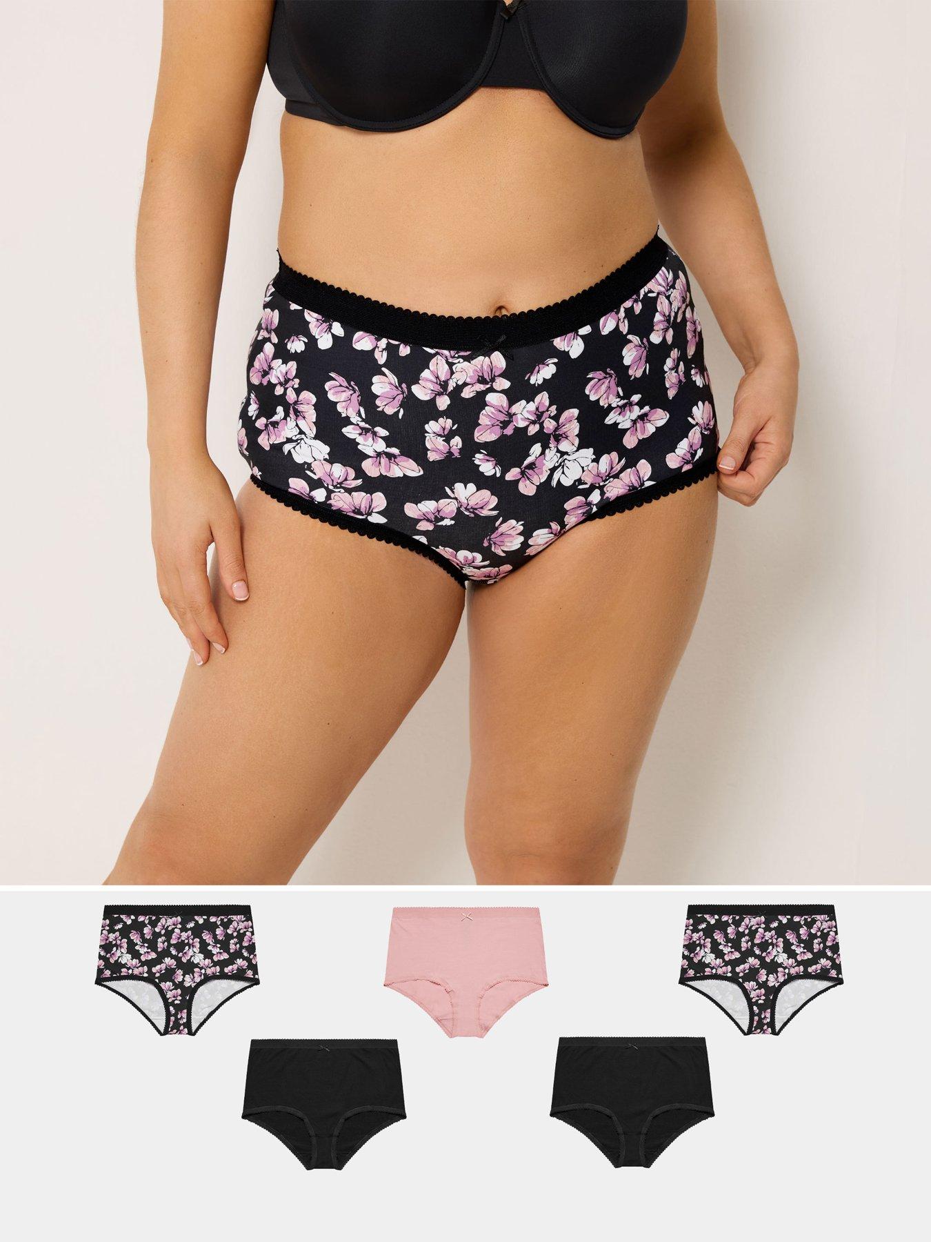 Image 1 of 5 of Yours Curve Floral 5 Pack Full Briefs - Pink/Black