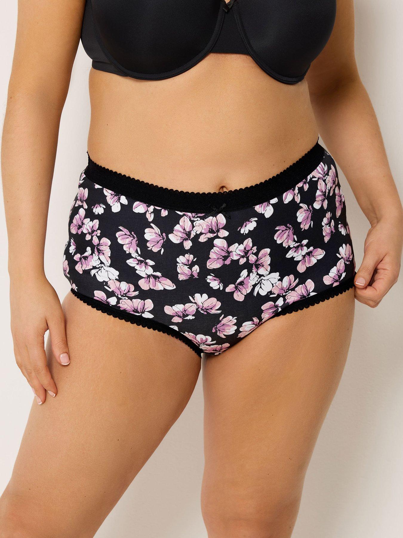 Image 3 of 5 of Yours Curve Floral 5 Pack Full Briefs - Pink/Black
