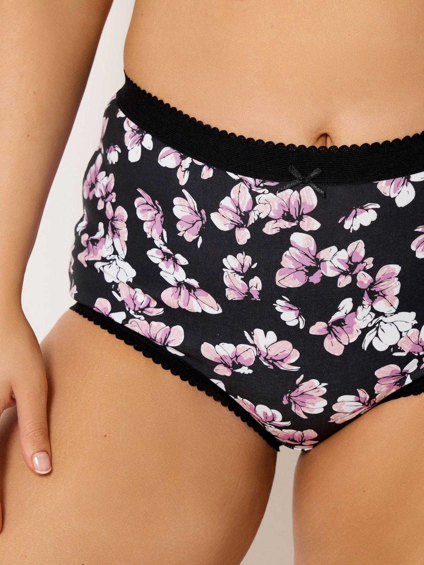 Image 4 of 5 of Yours Curve Floral 5 Pack Full Briefs - Pink/Black