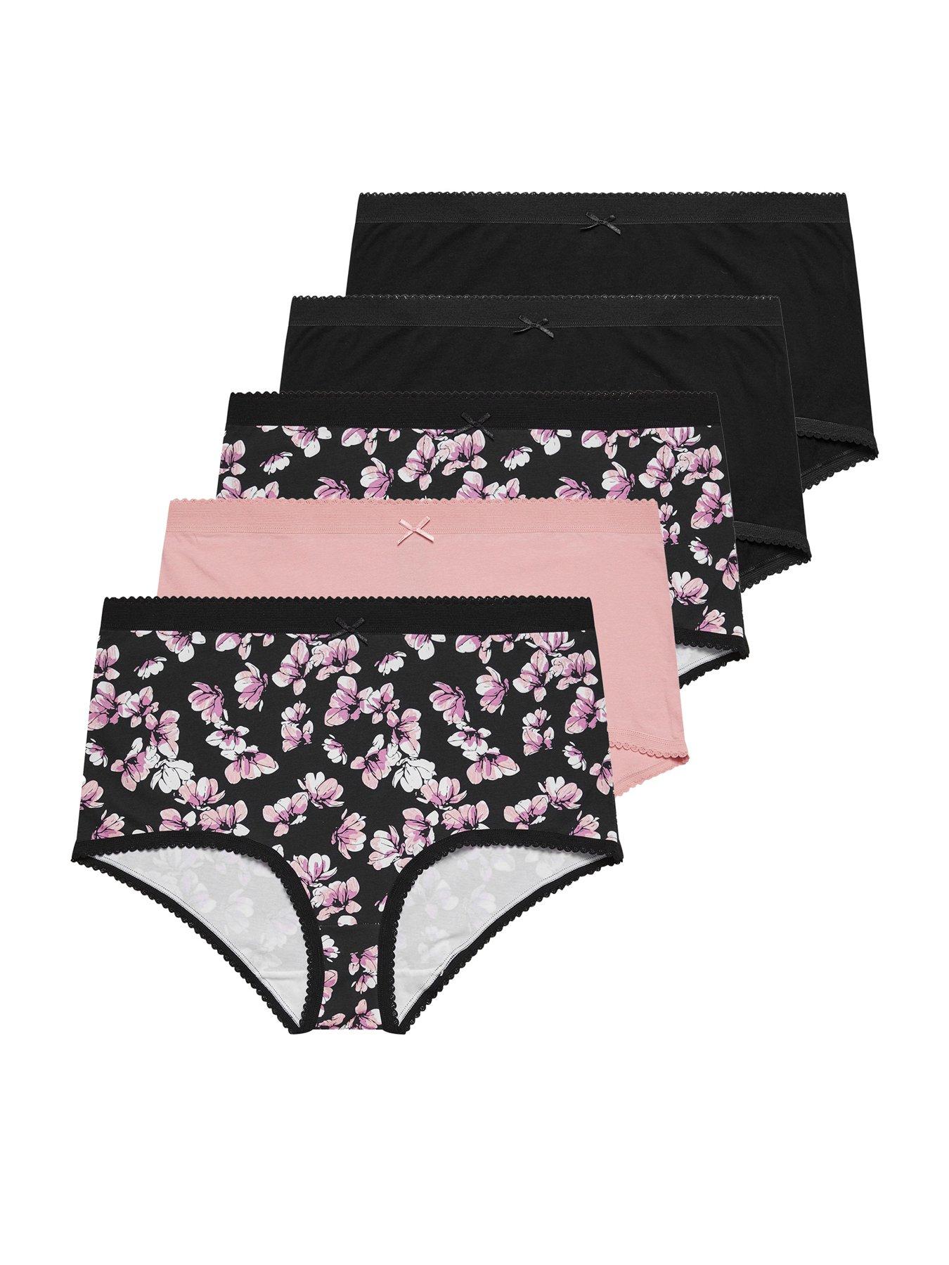 Image 5 of 5 of Yours Curve Floral 5 Pack Full Briefs - Pink/Black