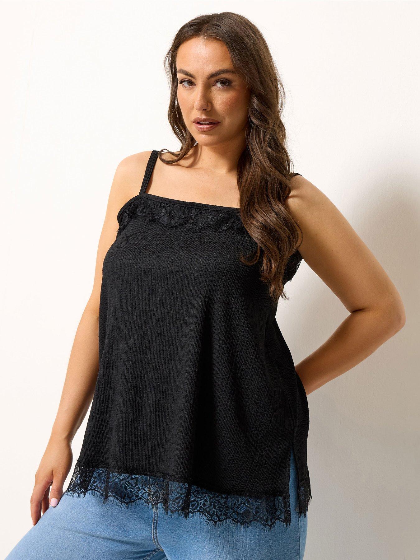 Yours Curve Lace Trim Texture Vest - Brown