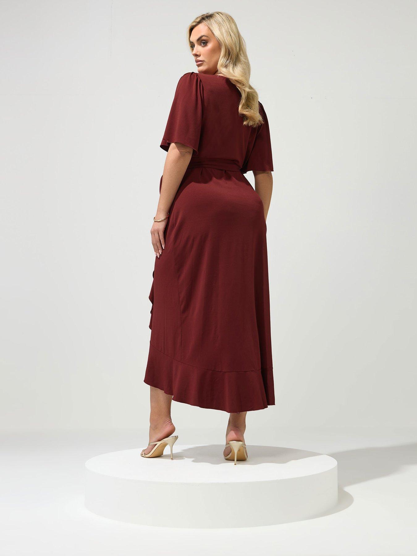 Image 2 of 4 of Yours Curve Ruffle Hem Wrap Dress - Burgundy