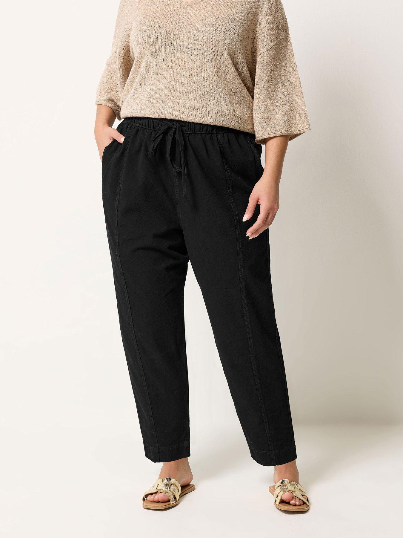 Yours Curve Cool Cotton Barrel Trouser - Black