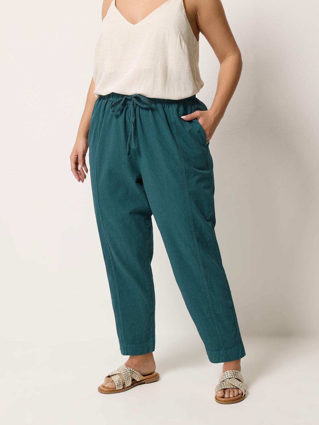 Image 1 of 5 of Yours Curve Cool Cotton Barrel Trouser - Green