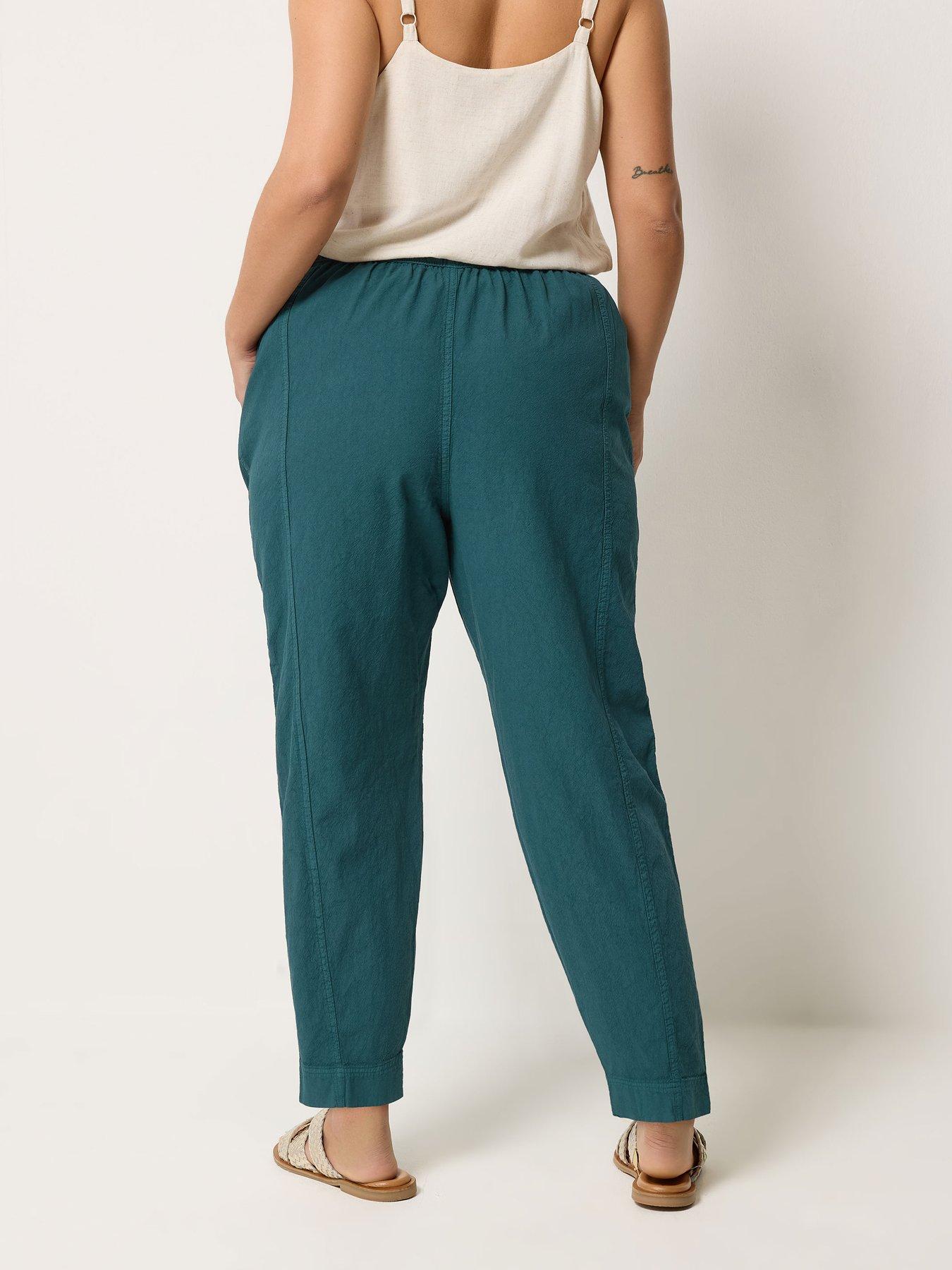 Image 2 of 5 of Yours Curve Cool Cotton Barrel Trouser - Green