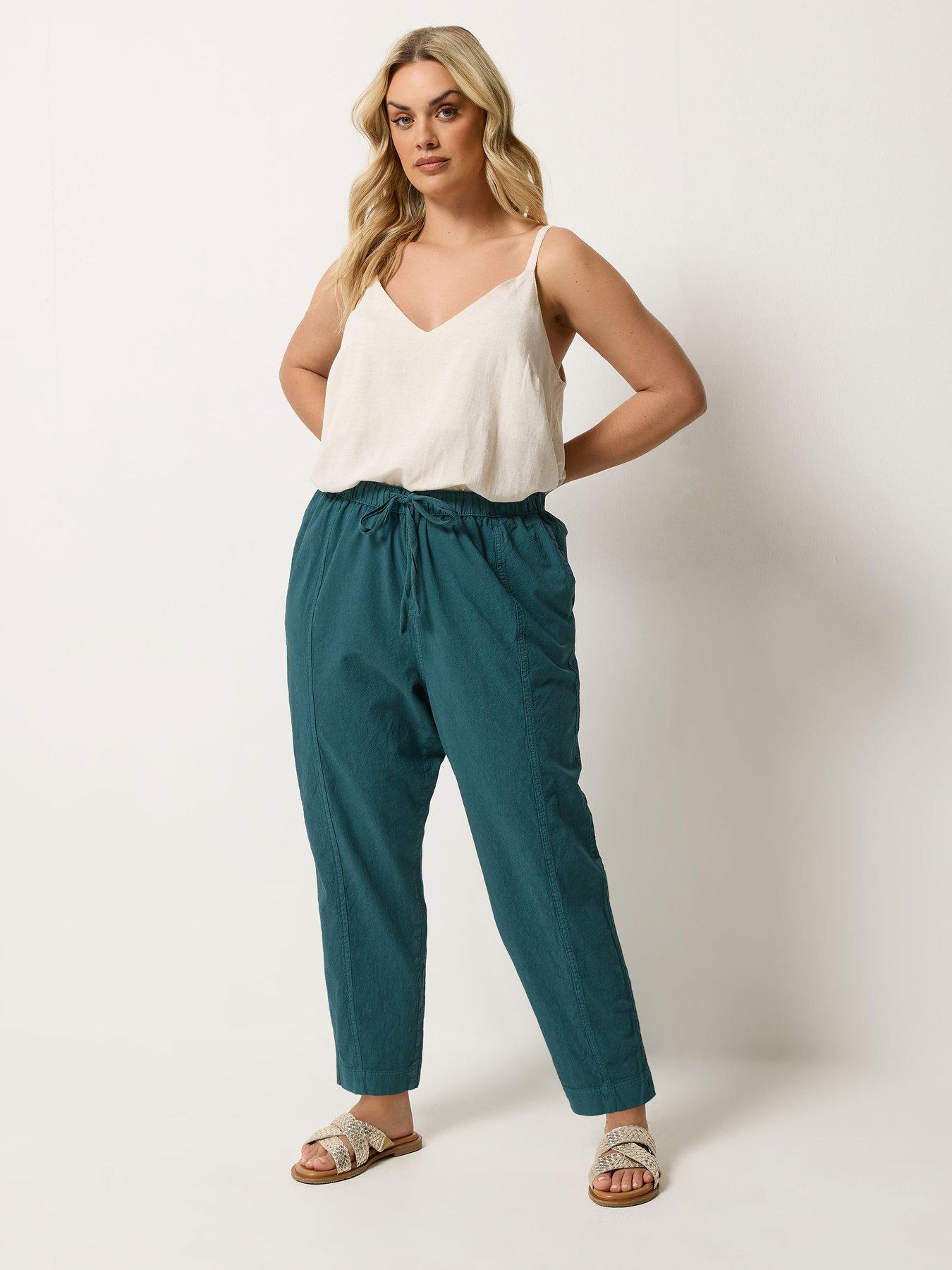 Image 3 of 5 of Yours Curve Cool Cotton Barrel Trouser - Green