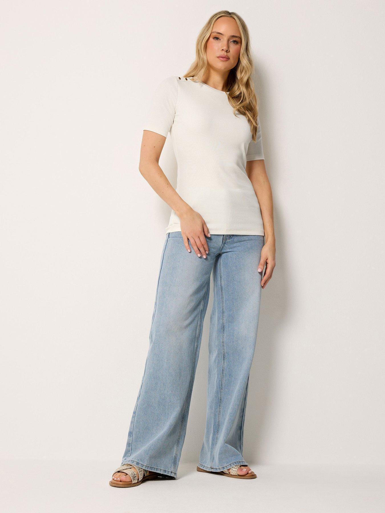 Image 3 of 5 of Long Tall Sally Rib Button Short Sleeve T-Shirt - Cream