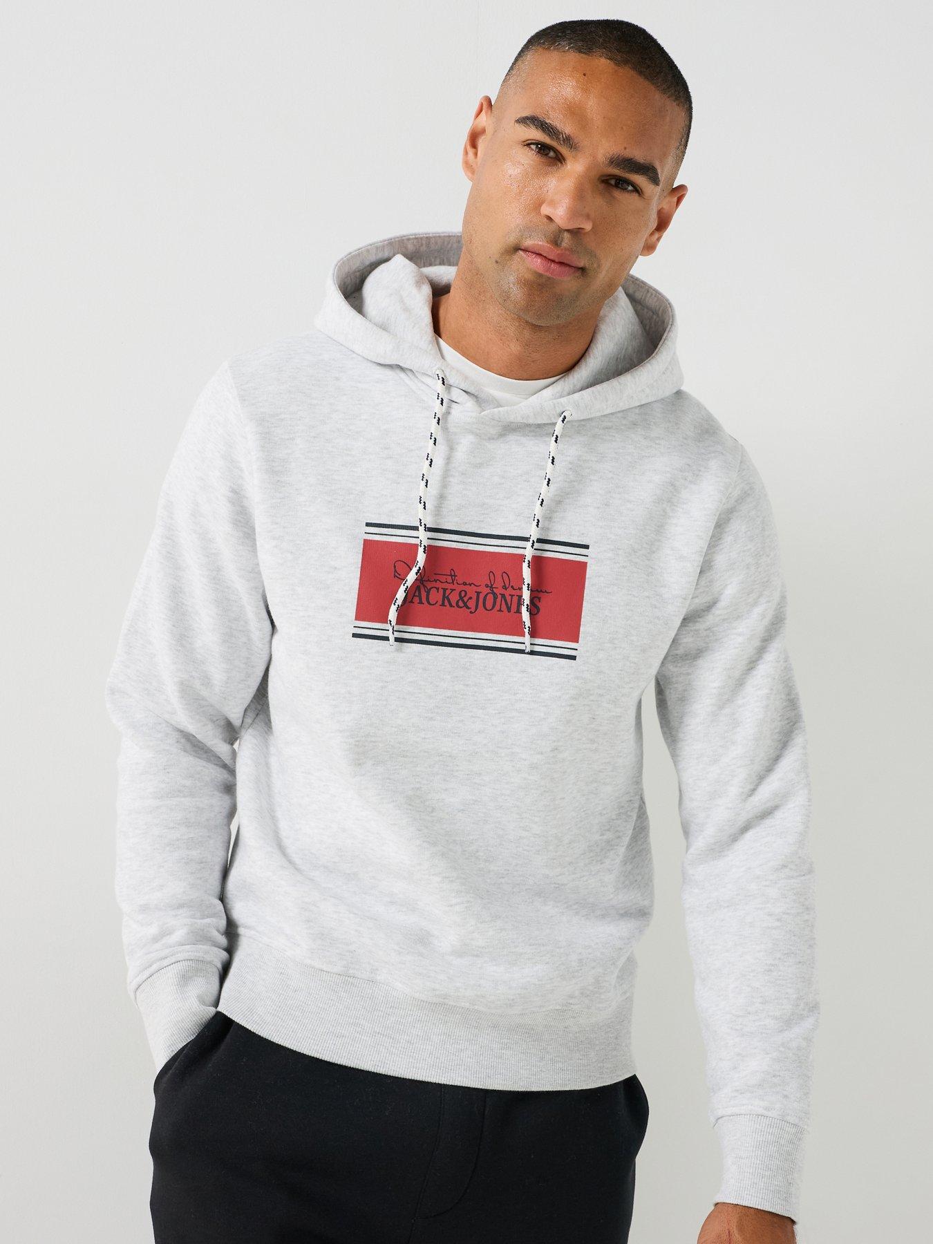 Jack & Jones Men's Graphic Hoodie with Kangaroo Pocket - White Melange