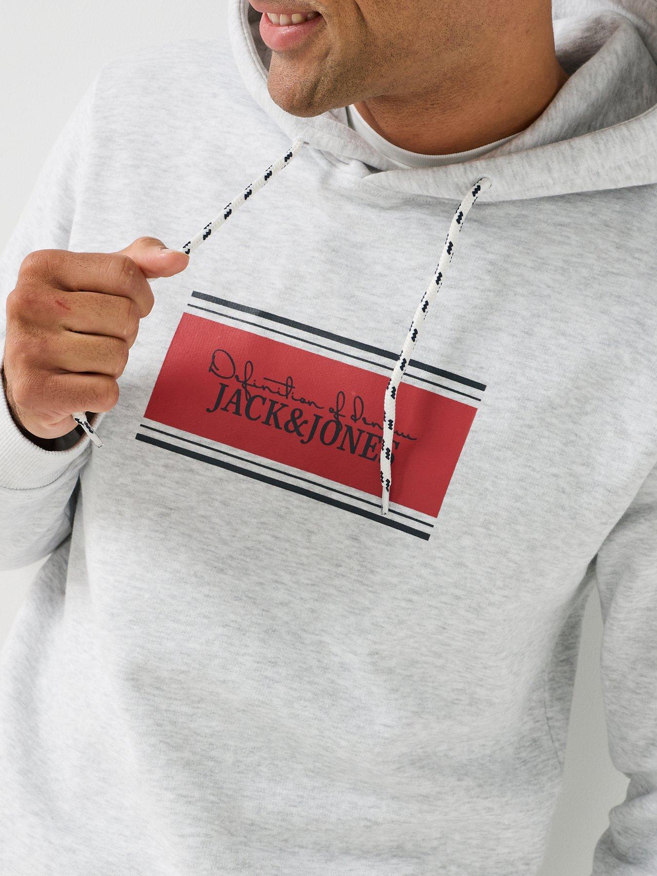 Image 5 of 6 of Jack & Jones Men's Graphic Hoodie with Kangaroo Pocket - White Melange