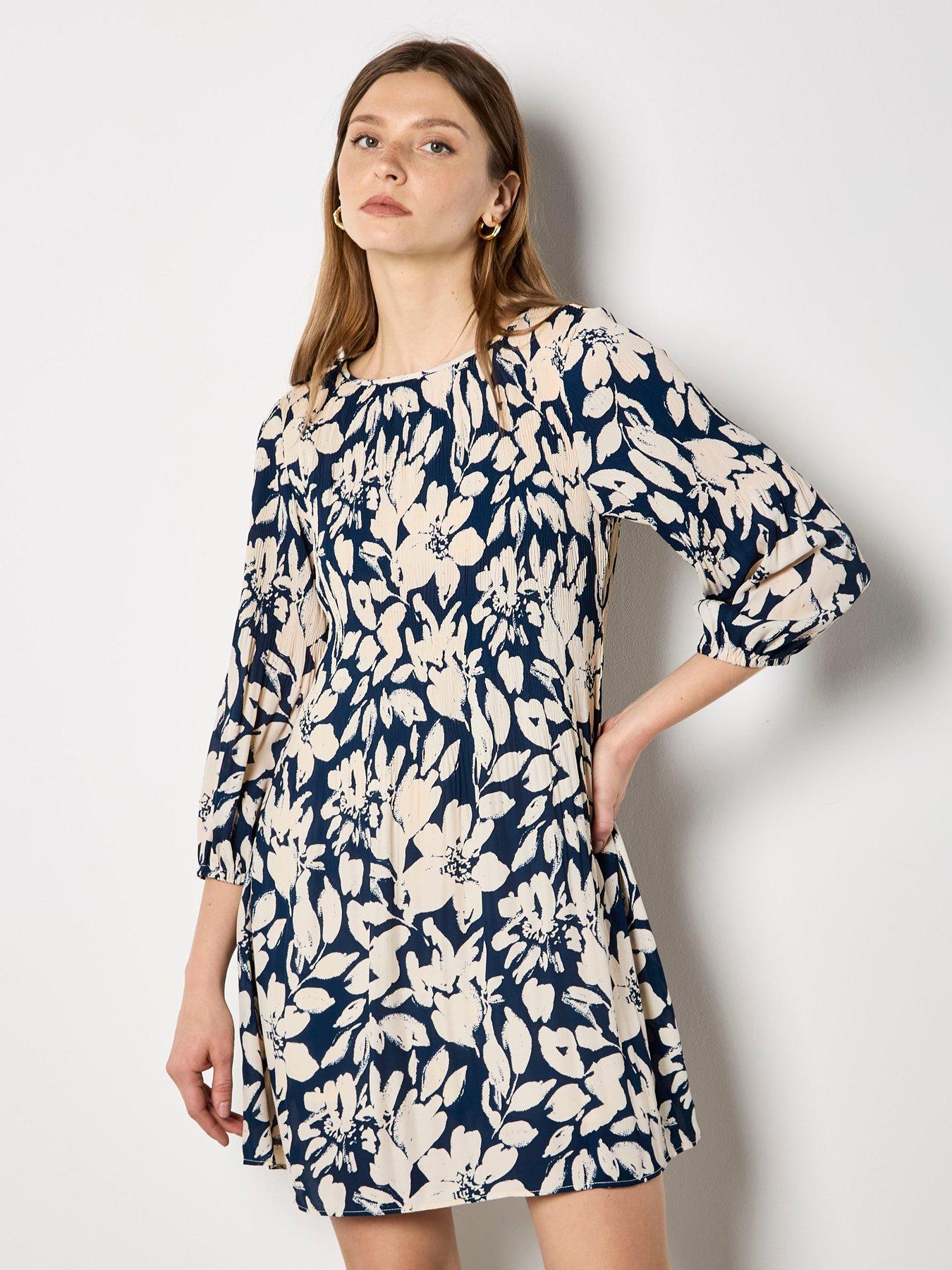 Image 1 of 4 of Apricot Printed Plisse Mini Dress - Blue