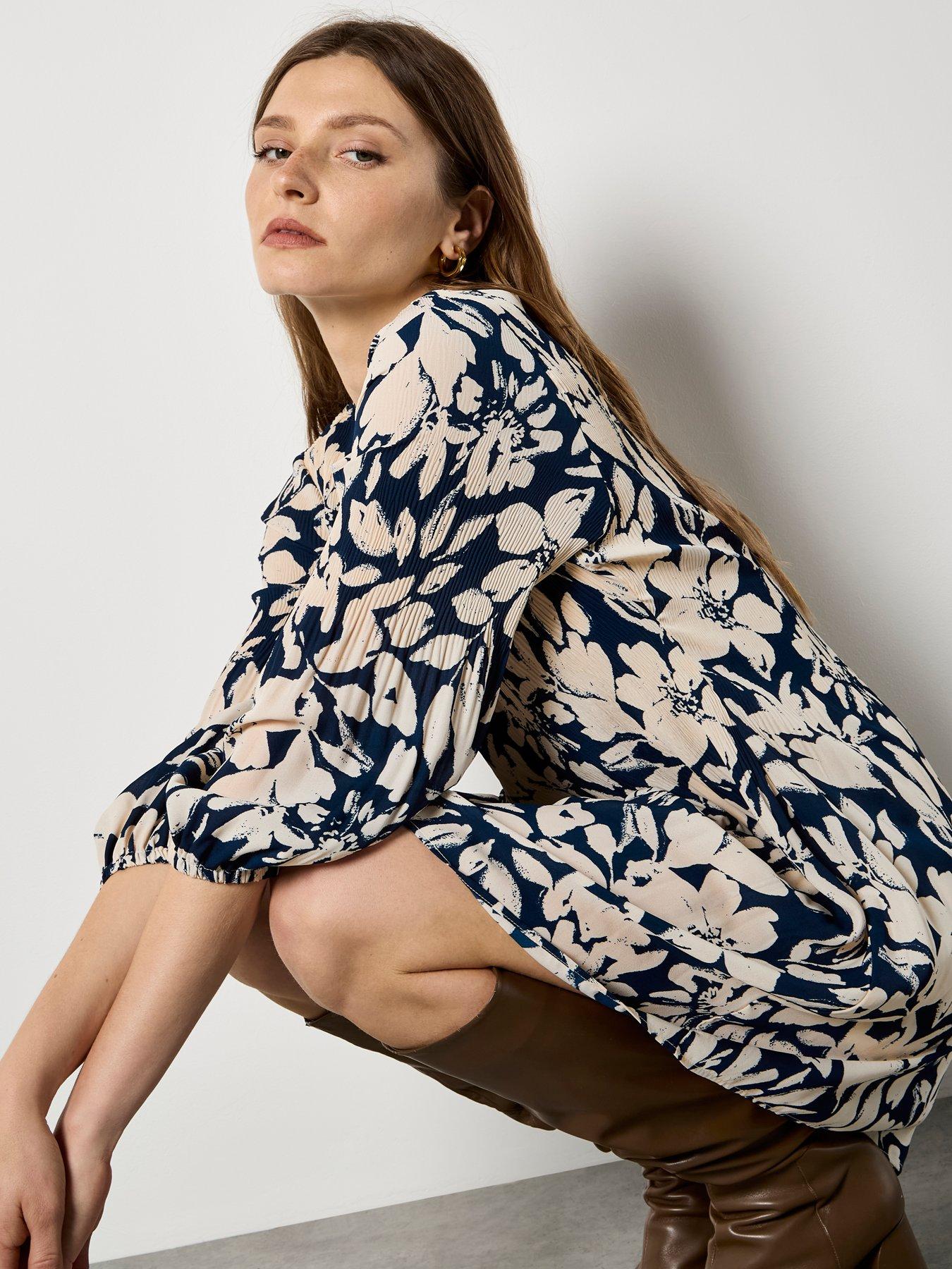 Image 4 of 4 of Apricot Printed Plisse Mini Dress - Blue