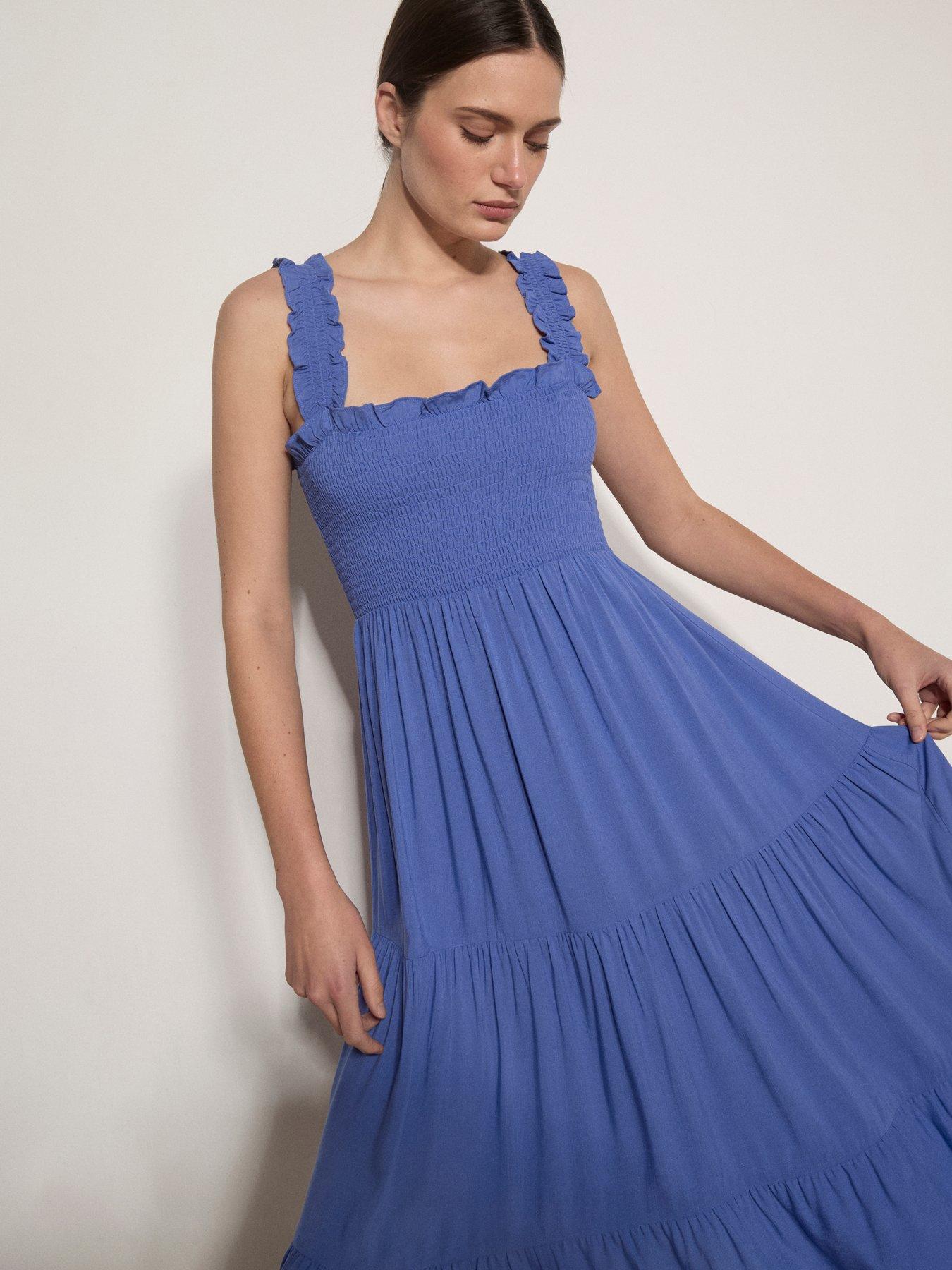 Image 3 of 4 of Apricot Slub Visc Smock Tiered Midi Drss