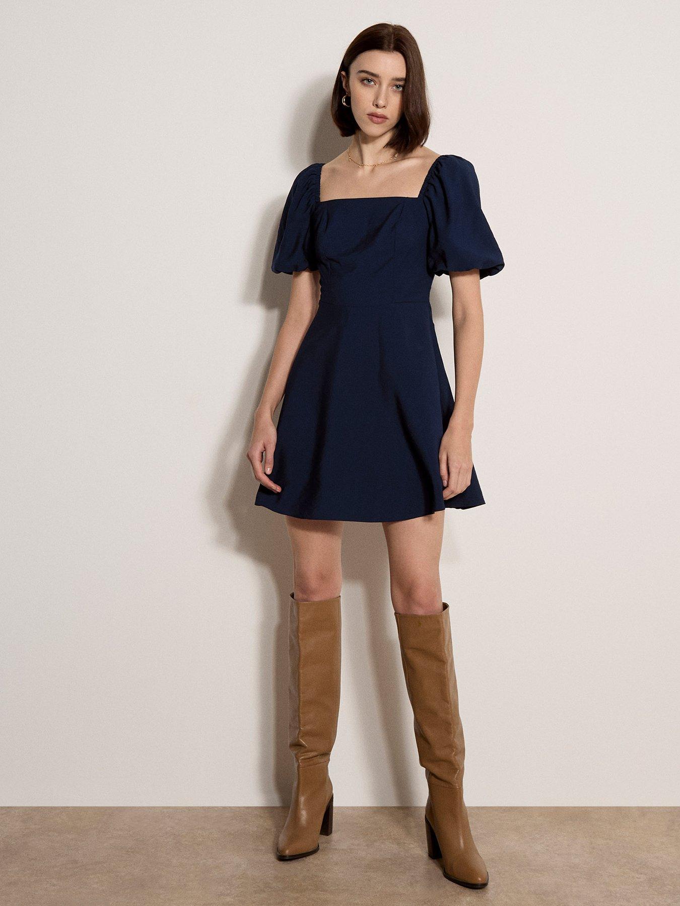 Image 3 of 5 of Apricot Fit Flare Volume Slv Mini Dress