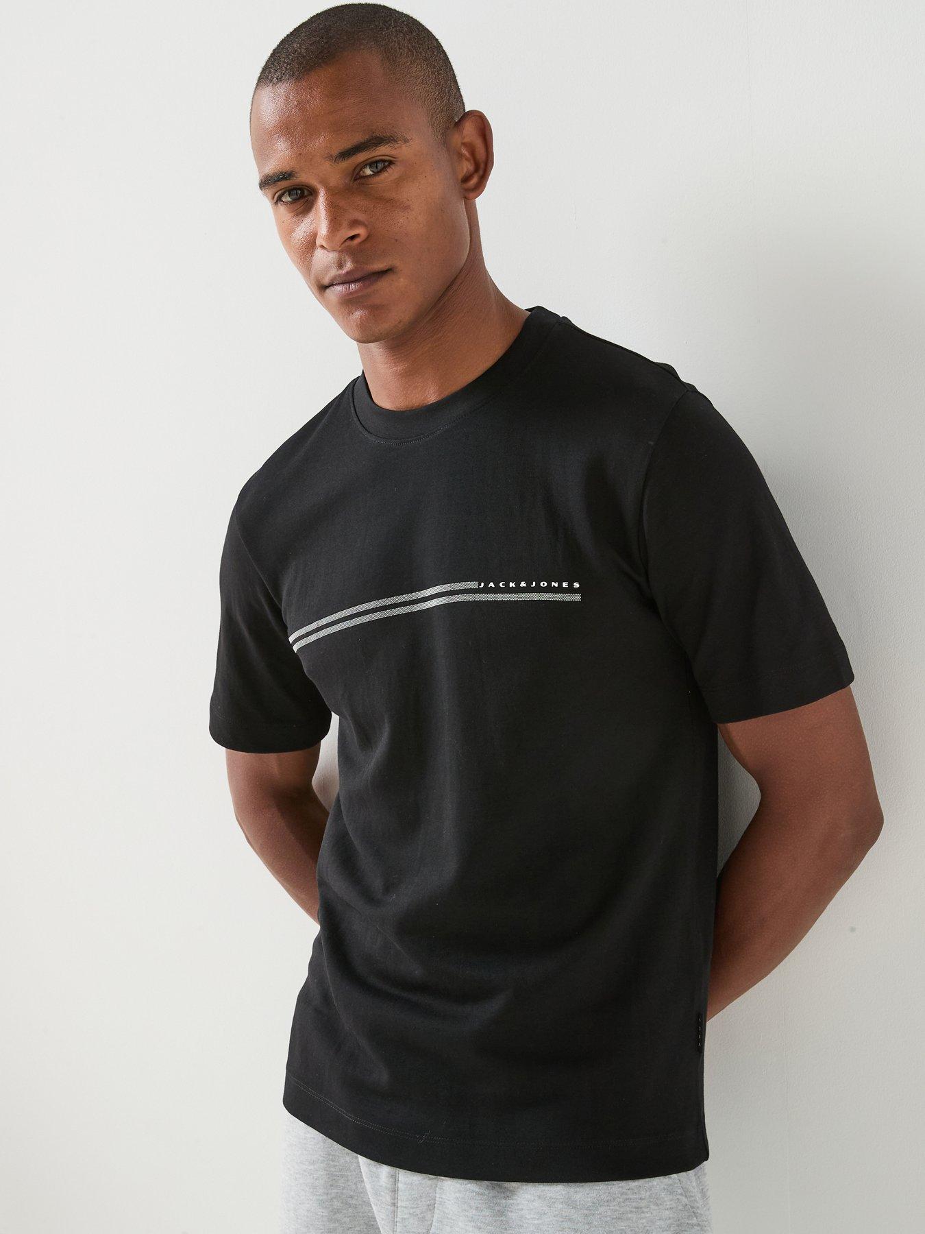 Image 1 of 6 of Jack & Jones Fusion Chest Branding T-Shirt - Black